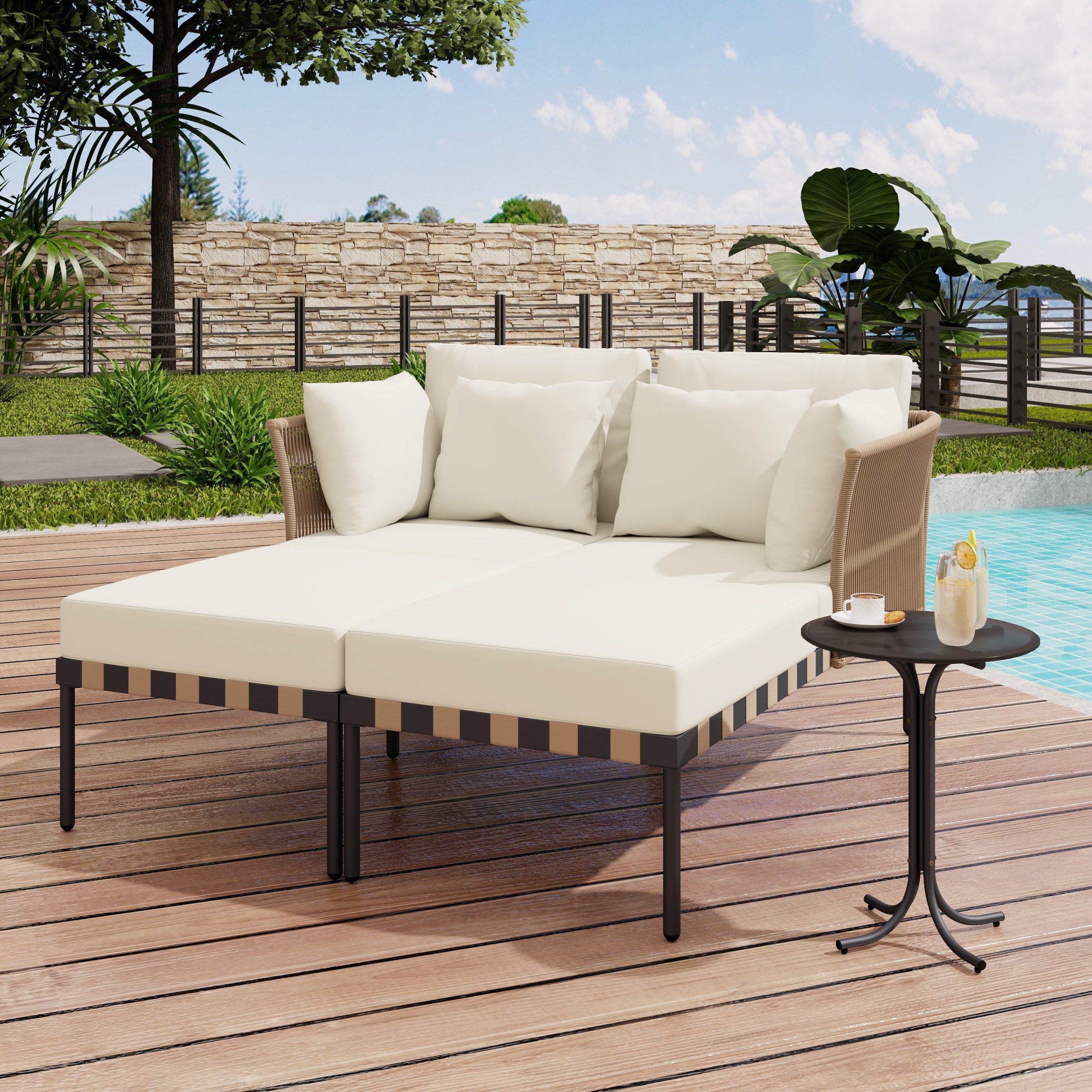 Flieks Gartenliege, Outdoor Abnehmbare Doppelliege Gartensofa günstig online kaufen