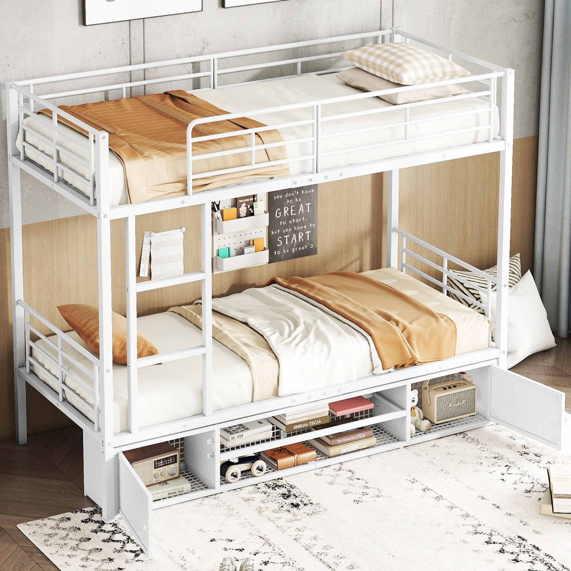 Merax Etagenbett, mit Stauraum und Leiter, Hochbett, Kinderbett, Eisenrahme günstig online kaufen