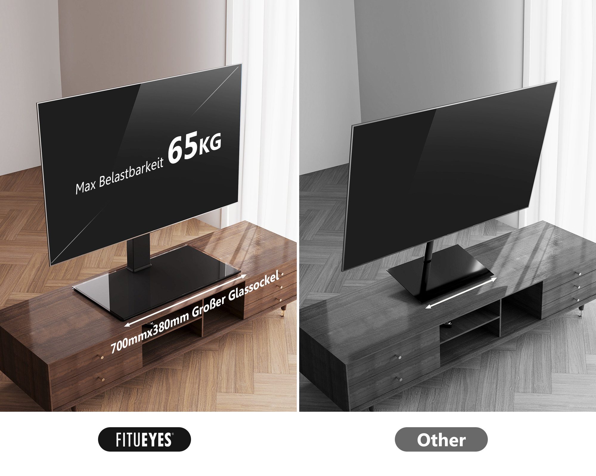 FITUEYES TV-Ständer TV-Tischständer, ±40° schwenkbar, 50-85 Zoll, (bis 85,00 Zoll, höhenverstellbar, bis 50 kg belastbar) – Bild 5 von 5