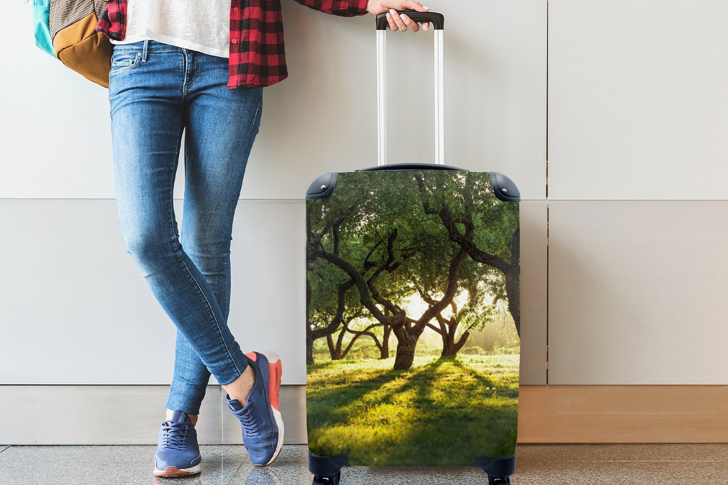 Ferien, Reisetasche Reisekoffer - für Natur MuchoWow 4 rollen, - Sonne, Trolley, Rollen, mit Bäume Handgepäck Handgepäckkoffer