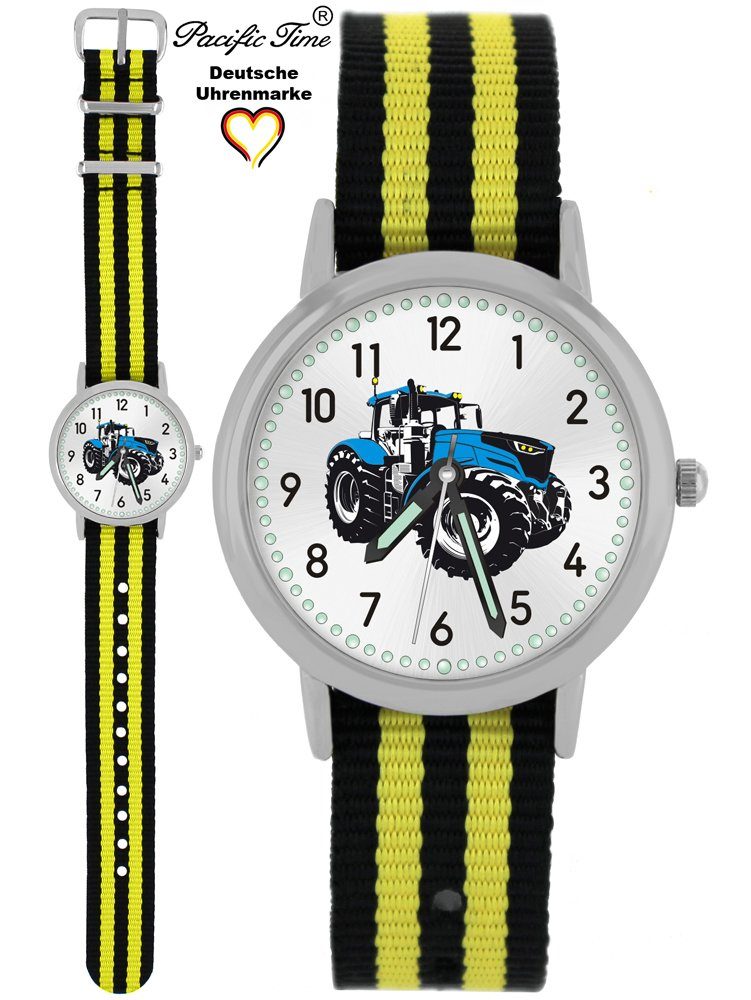 Pacific Time Quarzuhr Kinder Armbanduhr Traktor blau Wechselarmband, Mix und Match Design - Gratis Versand schwarz gelb gestreift
