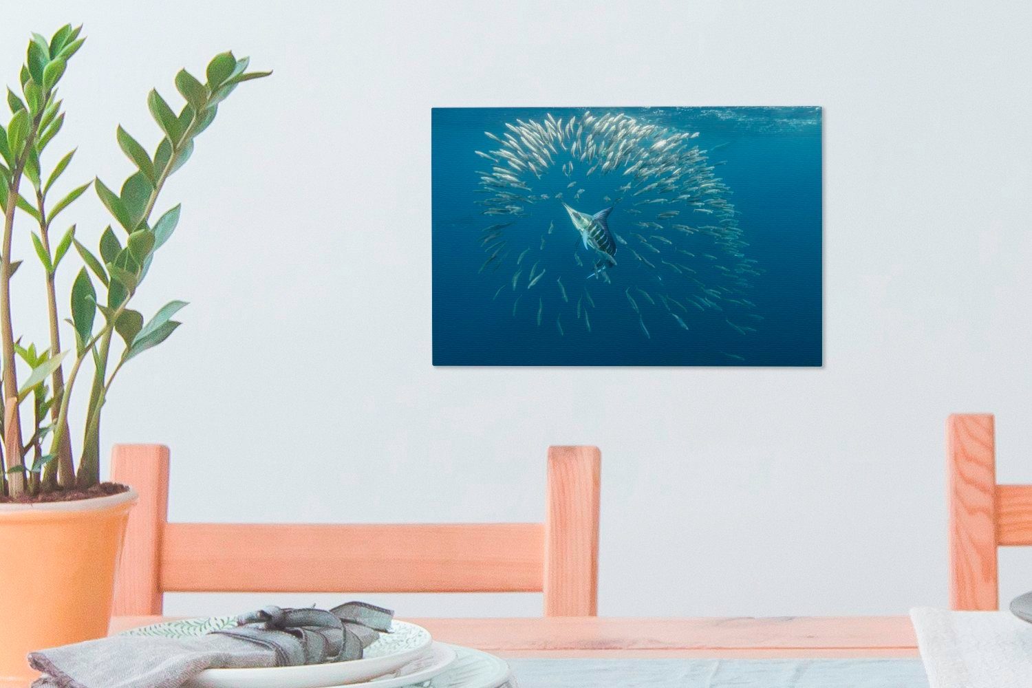 OneMillionCanvasses® Leinwandbild Schwertfisch - Blau Aufhängefertig, Leinwandbilder, Wasser, St), (1 cm 30x20 Wandbild - Wanddeko