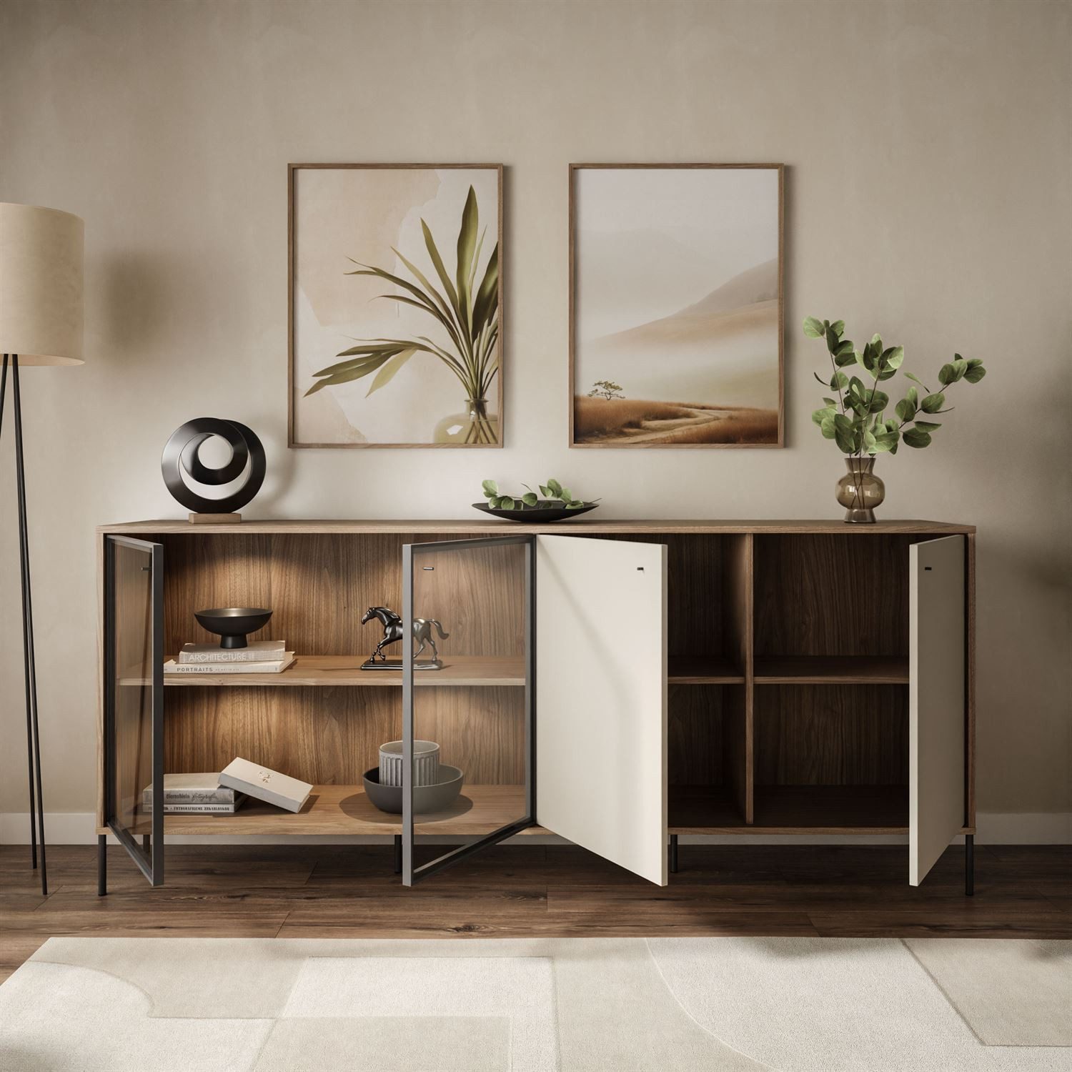 Lookway Kommode ISA 4D Sideboard mit vier Türen und LED-Beleuchtung, Breite: 200 cm