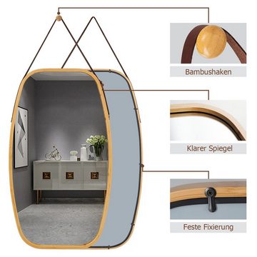 COSTWAY Wandspiegel, mit Bambus-Rahmen und verstellbarem Lederband