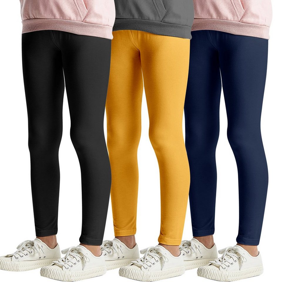 L&K-II 7/8-Leggings 2708-3er (3er-Pack) Basic Uni Farbe Mädchen Tanzhose aus  Baumwolle