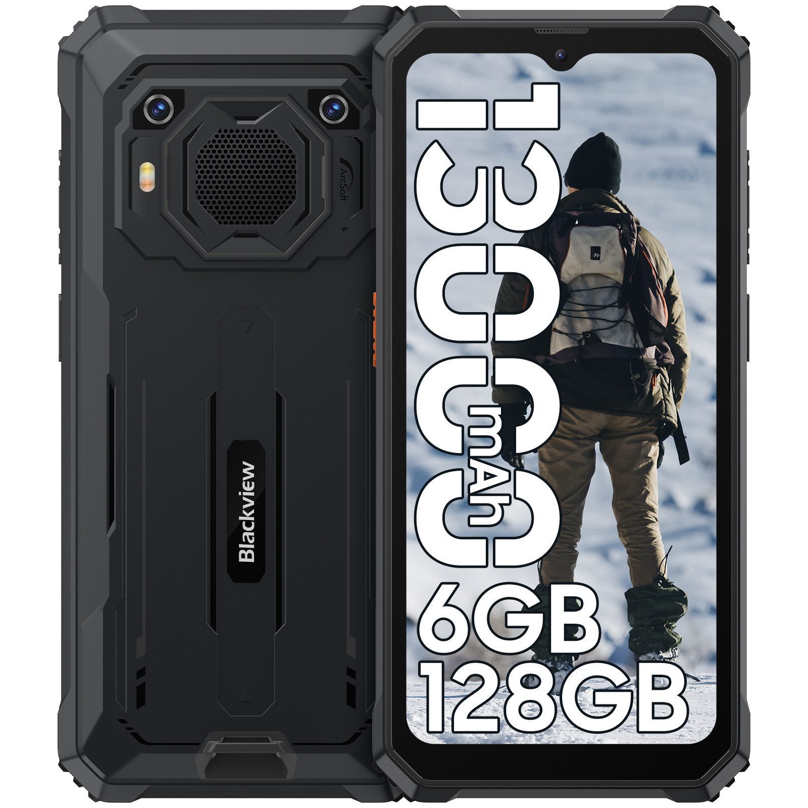 blackview BV6200Pro 13000mAh, Ohne Vertrag, AI, Outdoor Smartphone (6.56 Zoll, 128 GB Speicherplatz, 13 MP Kamera, 128 GB, 98dB Lautsprecher, Fingerabdruck/NFC/IP69K)