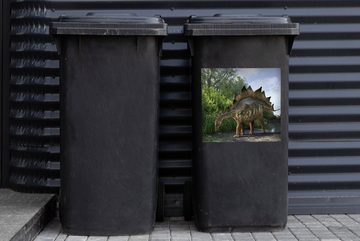 MuchoWow Wandsticker Dinosaurier - Berg - Wald - Illustration - Jungen - Kinder - Kleiner (1 St), Mülleimer-aufkleber, Mülltonne, Sticker, Container, Abfalbehälter