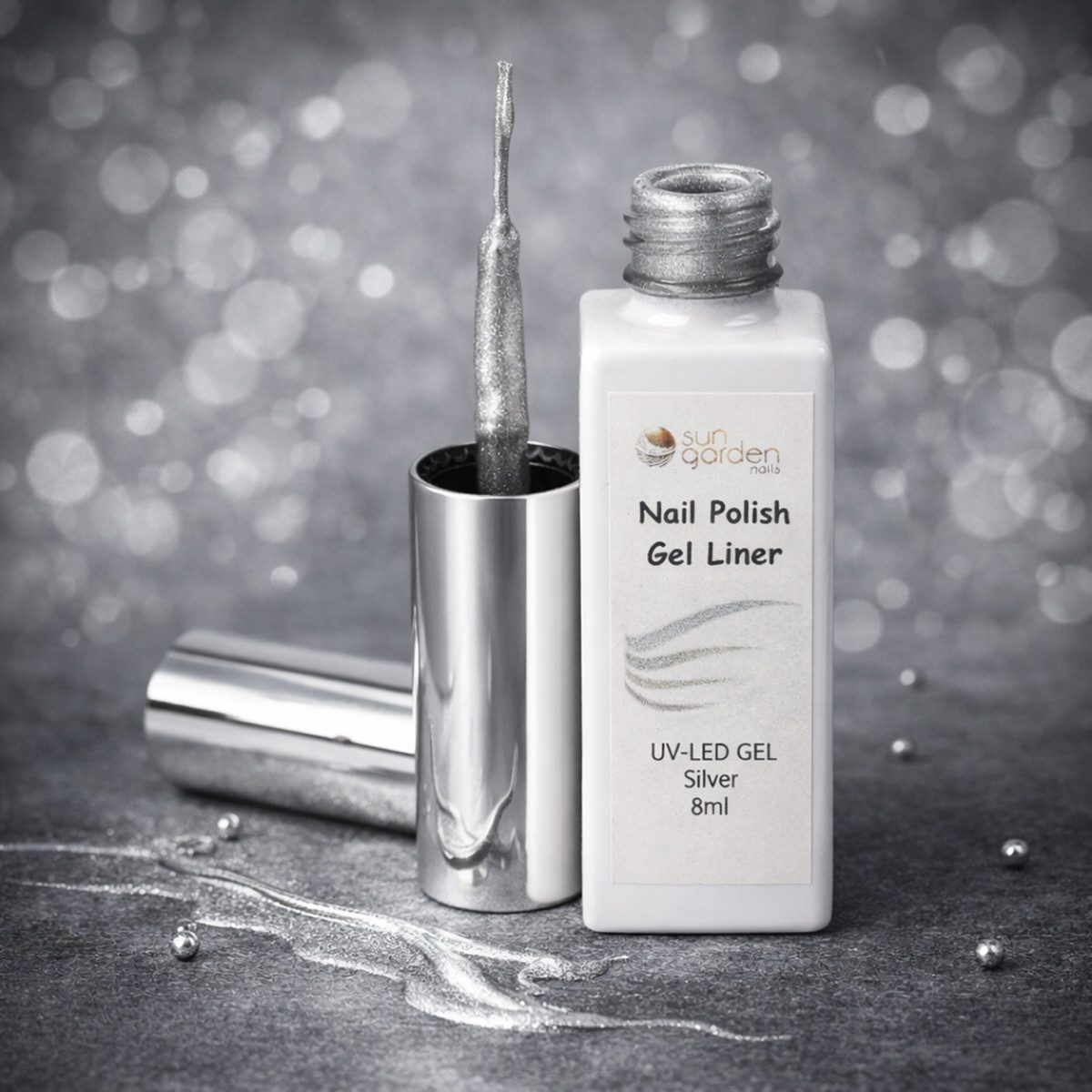 Sun Garden Nails Gel-Nagellack Nail Polish Nail Liner Silver 8ml – Präziser Nailart-Lack, UV Nagellack-Nail Liner für feine Linien, Muster und kreative Designs