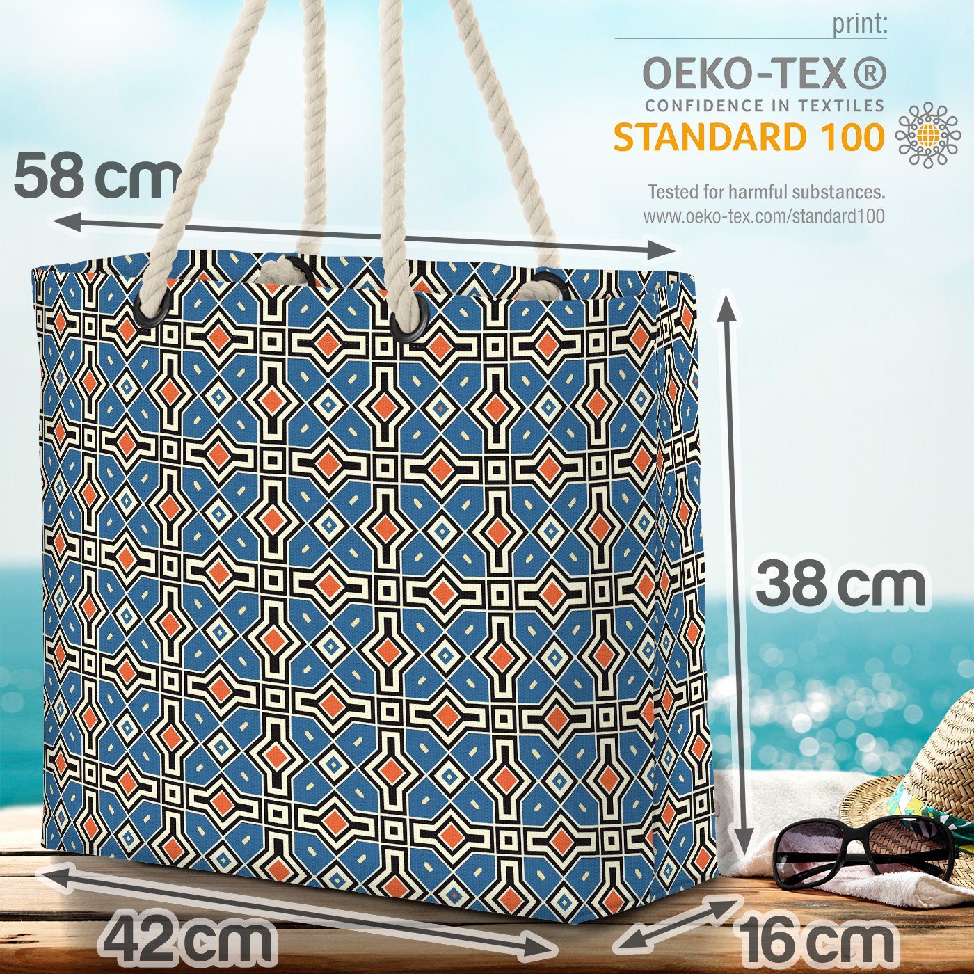 Design Kachel Strandtasche Asien Arabesk Muster japan asiatisch blau (1-tlg), orname VOID Mosaik