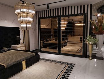 Casa Padrino Kleiderschrank Luxus Schlafzimmerschrank Beige / Schwarz / Gold - Moderner verspiegelter Kleiderschrank mit 2 Schiebetüren - Luxus Schlafzimmer & Hotel Möbel