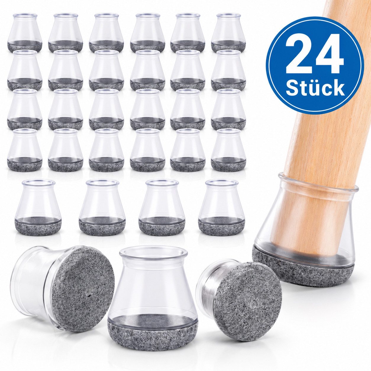 JASLIFE Filzgleiter 24 Stück Stuhlbeinschoner Stuhlbeinkappen mit Filz, Stuhlgleiter Filz, Bodenschonend, rutschfest & leise ideal für Fliesen, Parkett, Laminat