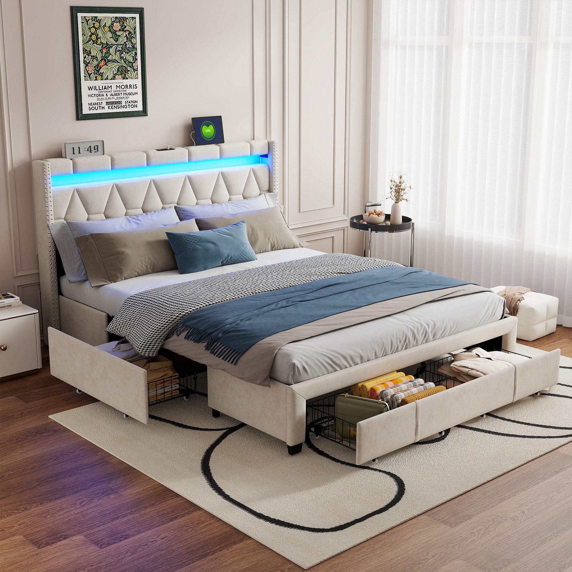 PXloue Polsterbett LED Doppelbett (Geeignet für Jugendliche und Kinder), St günstig online kaufen