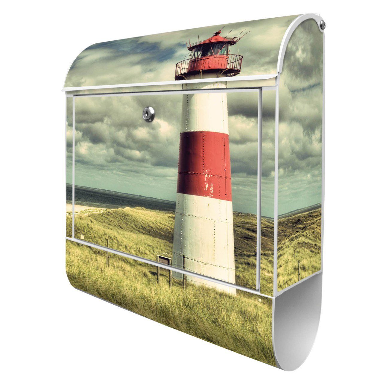 Thumbnail - banjado Wandbriefkasten Stahl Leuchtturm Sylt (Wandbriefkasten witterungsbeständig, pulverbeschichtet, mit Zeitungsfach)...
