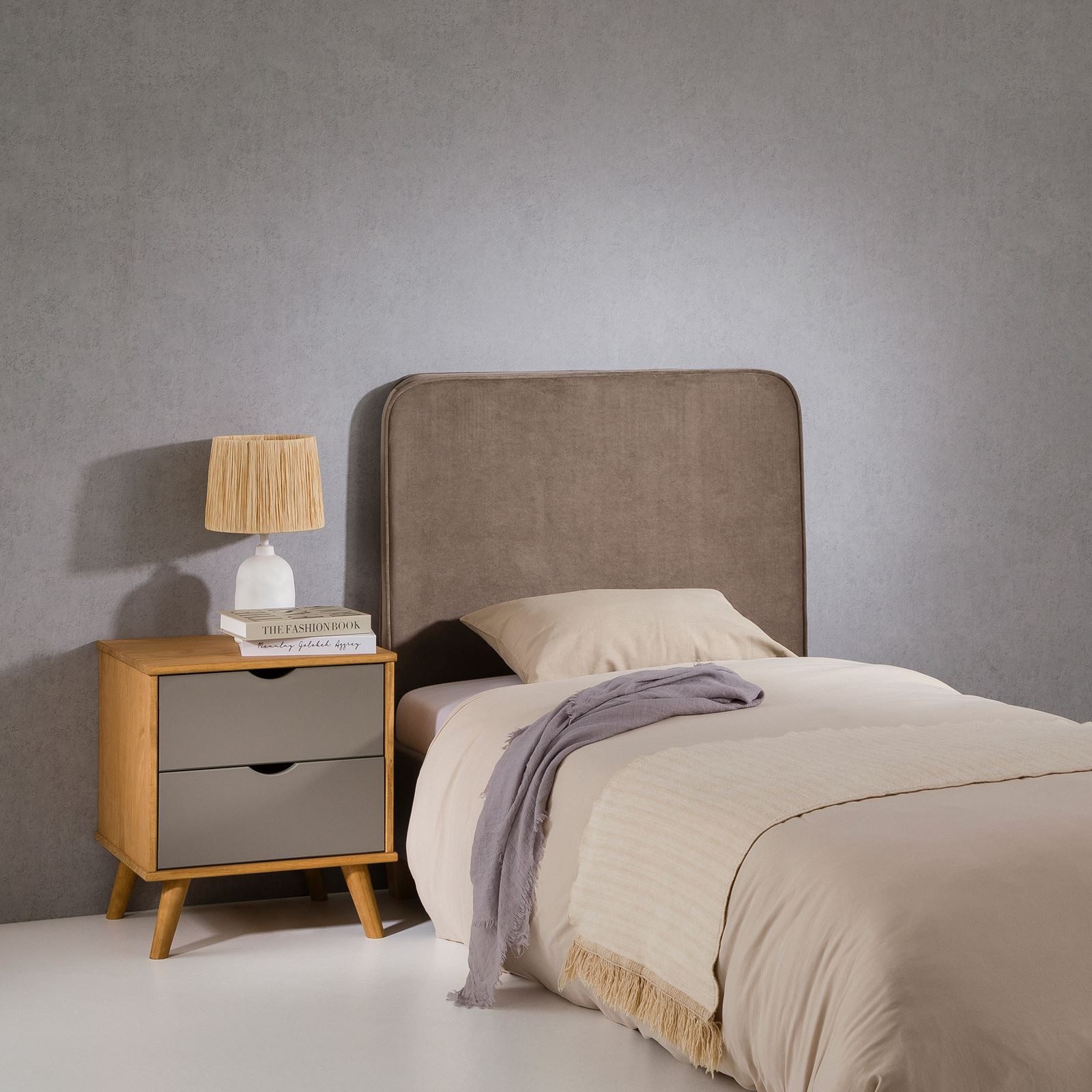 IDIMEX Kopfteil LUNAR, Bettkopfteil 90 cm, Kopfteil mit Wandbefestigung, Samtstoff in greige