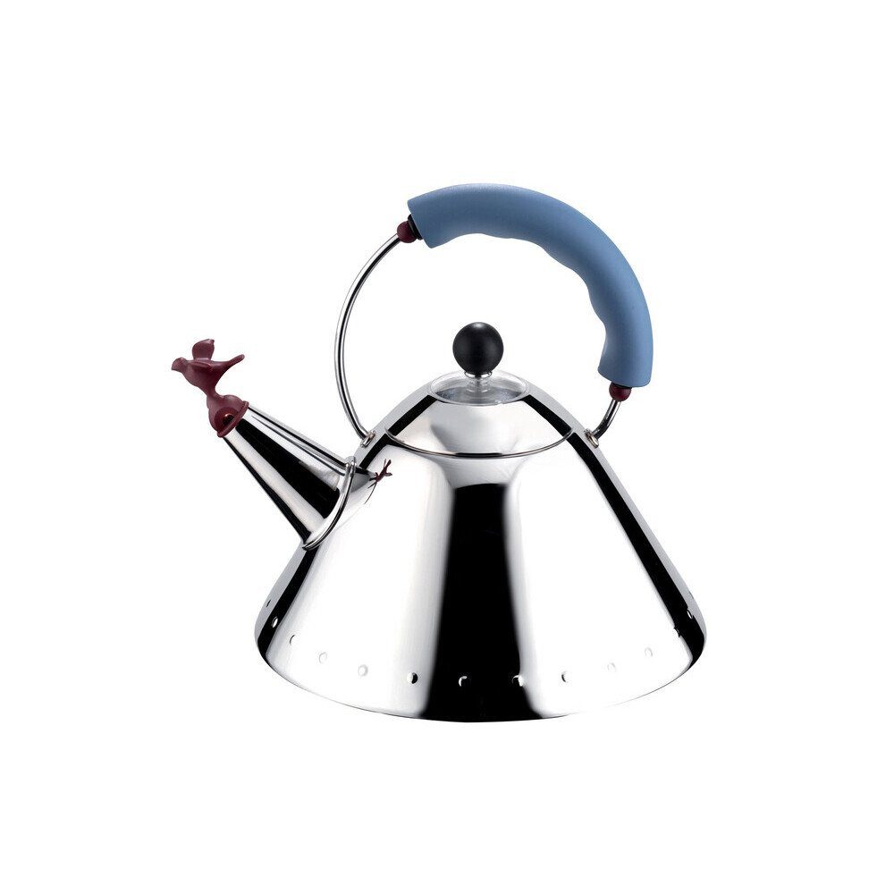 Alessi Wasserkessel Wasserkessel 9093 2,0 l Michael Graves blau, Edelstahl (Gläserset, 2x Weinglas), Edelstahl, silber, Induktion, alle Herdarten, Handreinigung