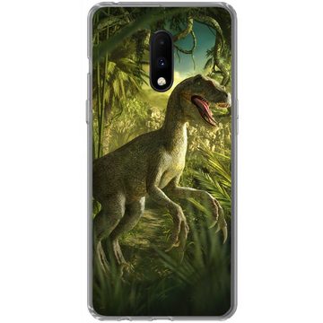 MuchoWow Handyhülle Dinosaurier - Pflanzen - Grün - Illustration - Kinder - Jungen, Phone Case, Handyhülle OnePlus 7, Silikon, Schutzhülle