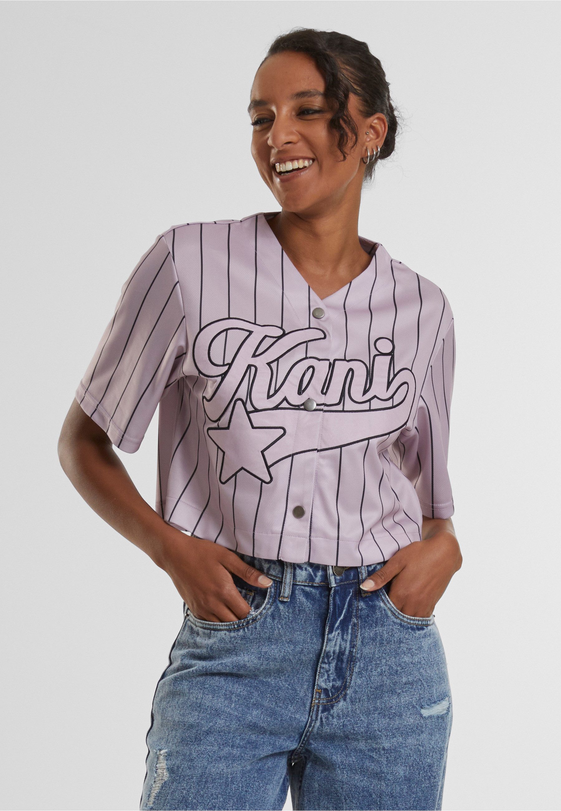 Karl Kani Langarmhemd Karl Kani Karl Kani OG Star Logo Crop Pinstripe Baseball Shirt