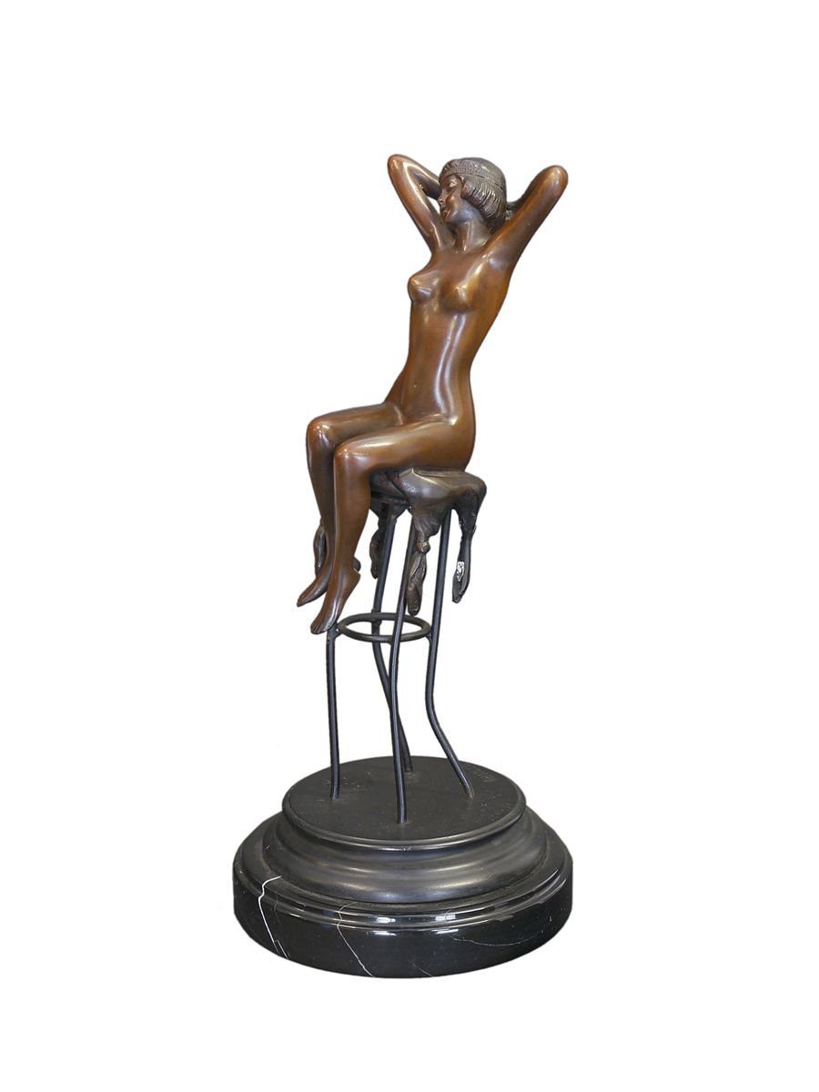 AFG Dekoobjekt Bronze Figur Skulptur Frau auf Barhocker sitzend