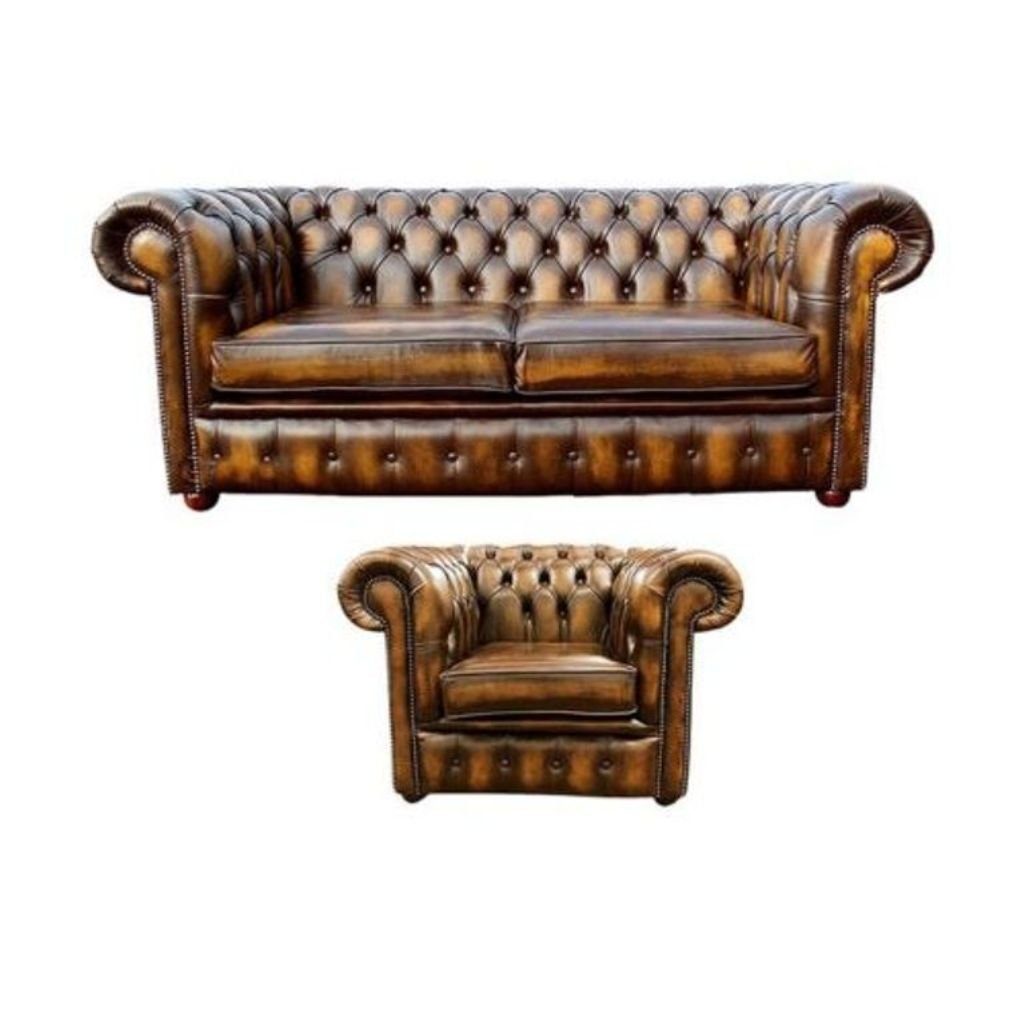 2+1 Polster Sofa JVmoebel Couch Textil Leder Chesterfield Chesterfield-Sofa, Sofagarnitur