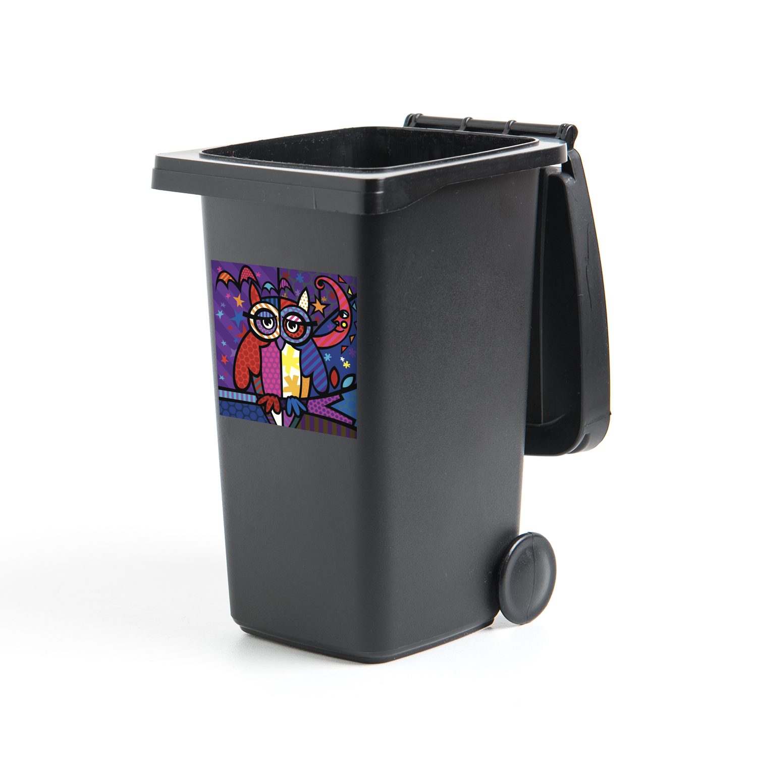 MuchoWow Wandsticker Eine Illustration Mülltonne, einer Pop-Art Abfalbehälter der Mülleimer-aufkleber, Container, (1 Sticker, St), in Eule