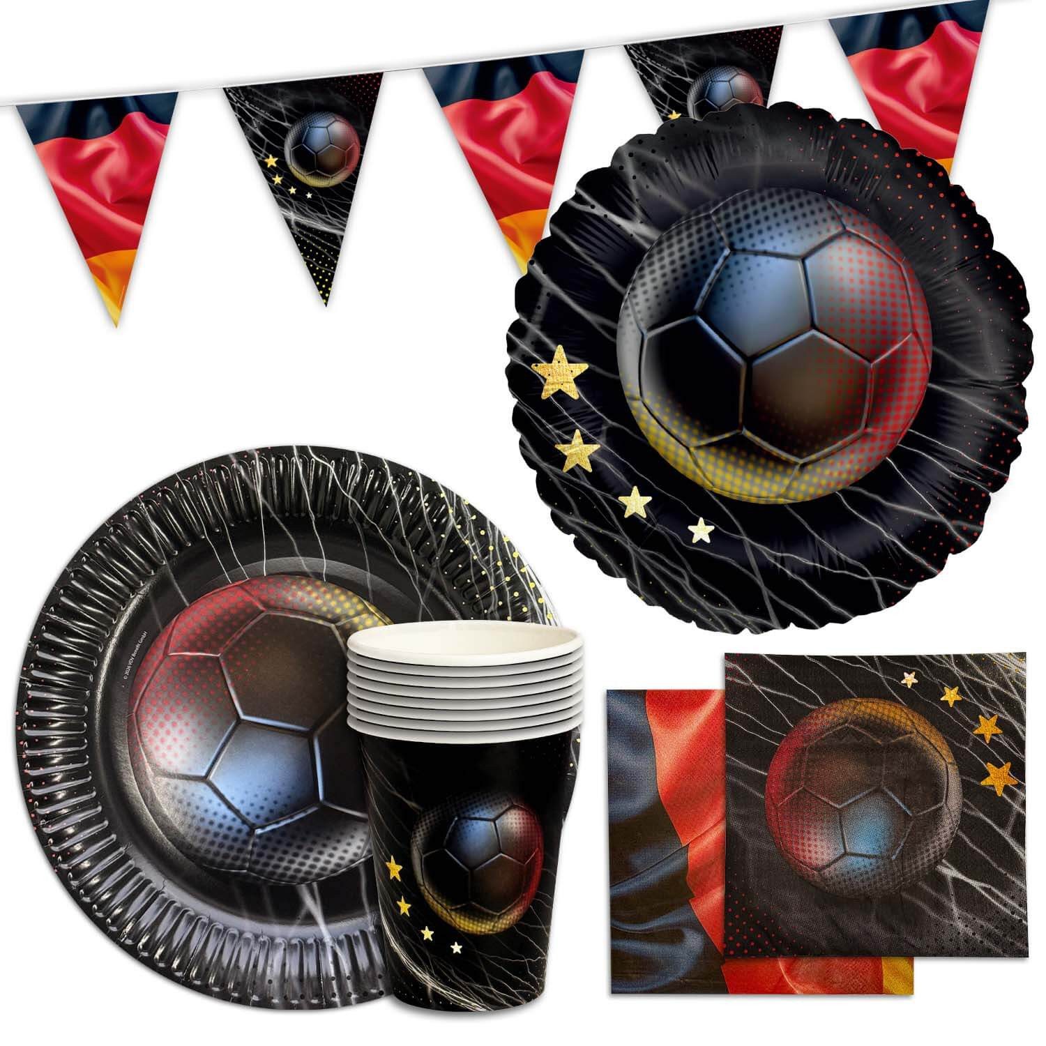 Party Factory Dekoteller Fußball WM Partyset-1 Deutschland 41-tlg. Geschirr Wimpelkette Ballons