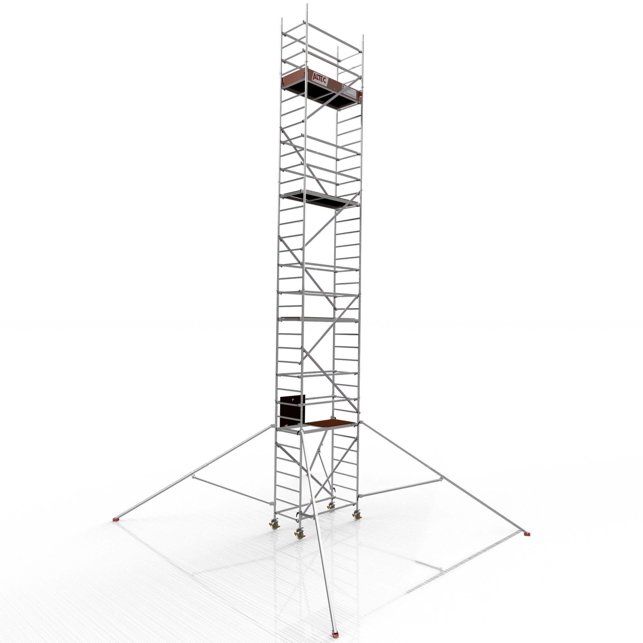 ALTEC Aluminium Fahrgerüst Rollfix 2.0 mit Ø150mm Rollen & Dreieckausleger, Made in Germany, maximale Arbeitshöhe 10 Meter