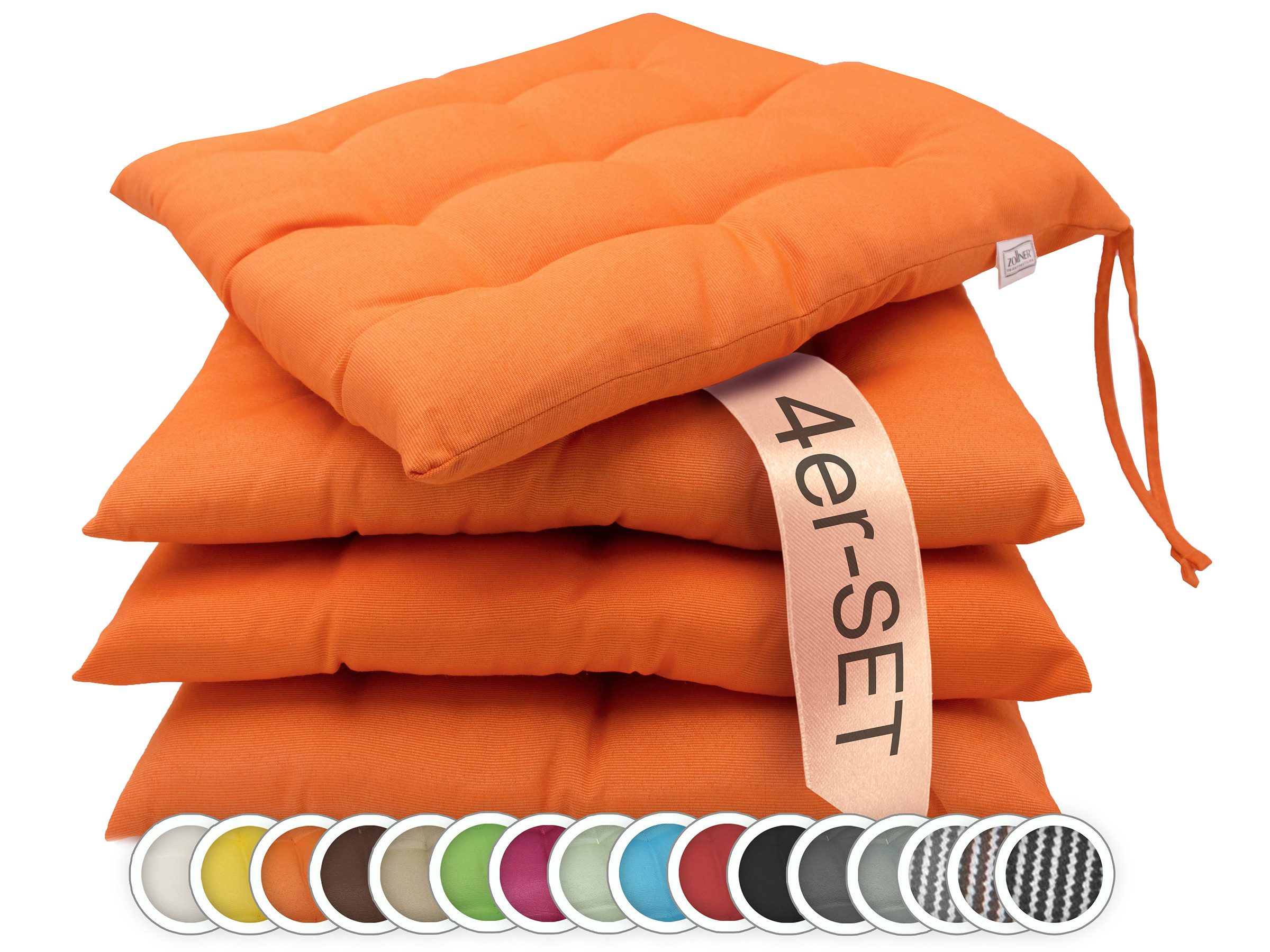 ZOLLNER Stuhlkissen, 40 x 40 x 3 cm, mit Bindebänder, für Indoor und Outdoor