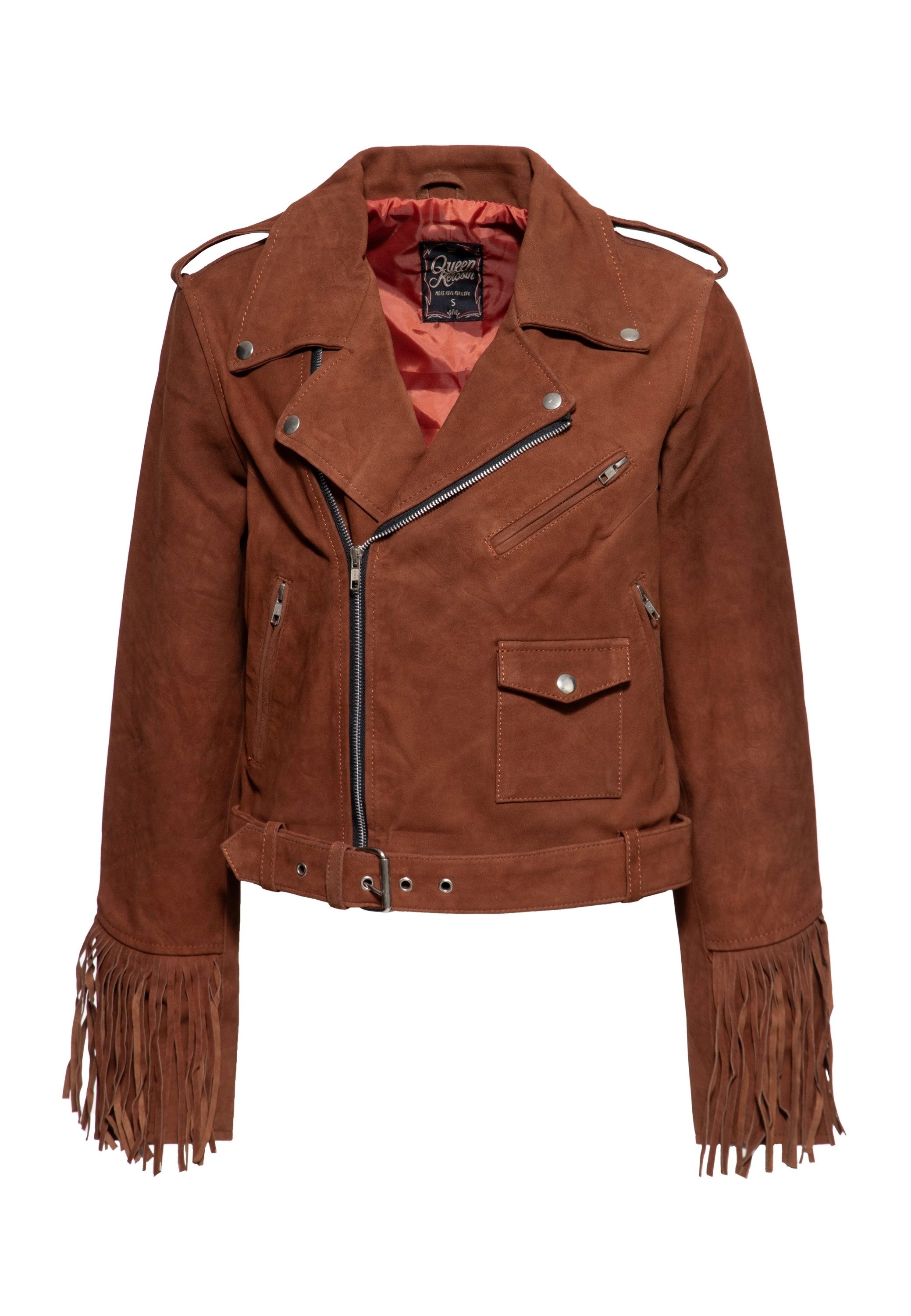 QueenKerosin Lederjacke mit Fransenverzierung