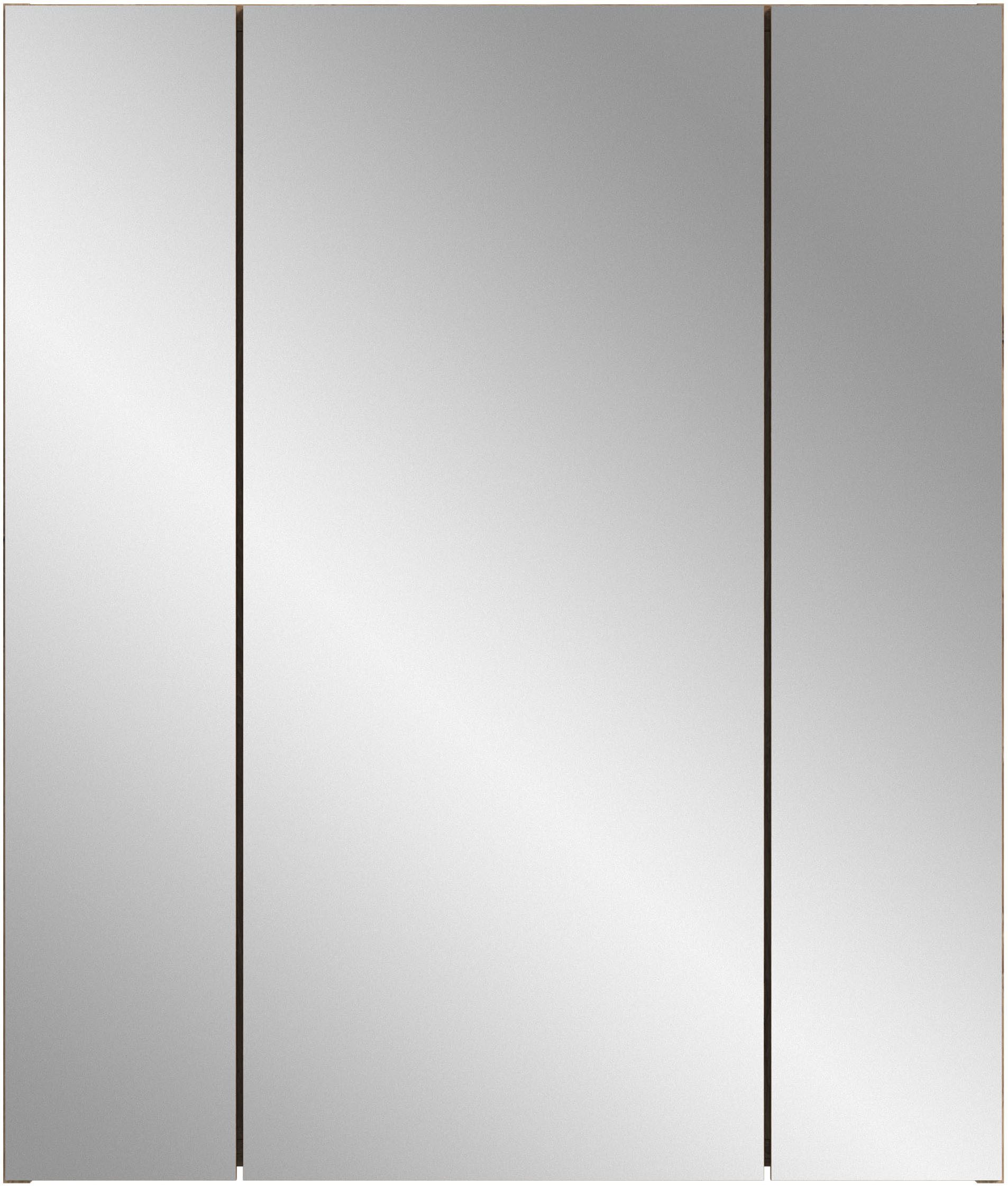 Home affaire Badezimmerspiegelschrank Malmö, Breite 60 cm, 3 Spiegeltüren, 9 Fächer, 6 Einlegeböden (1-St) Florenz, Spiegelschrank 3-Türig, Nox Oak NB, 9 Fächer