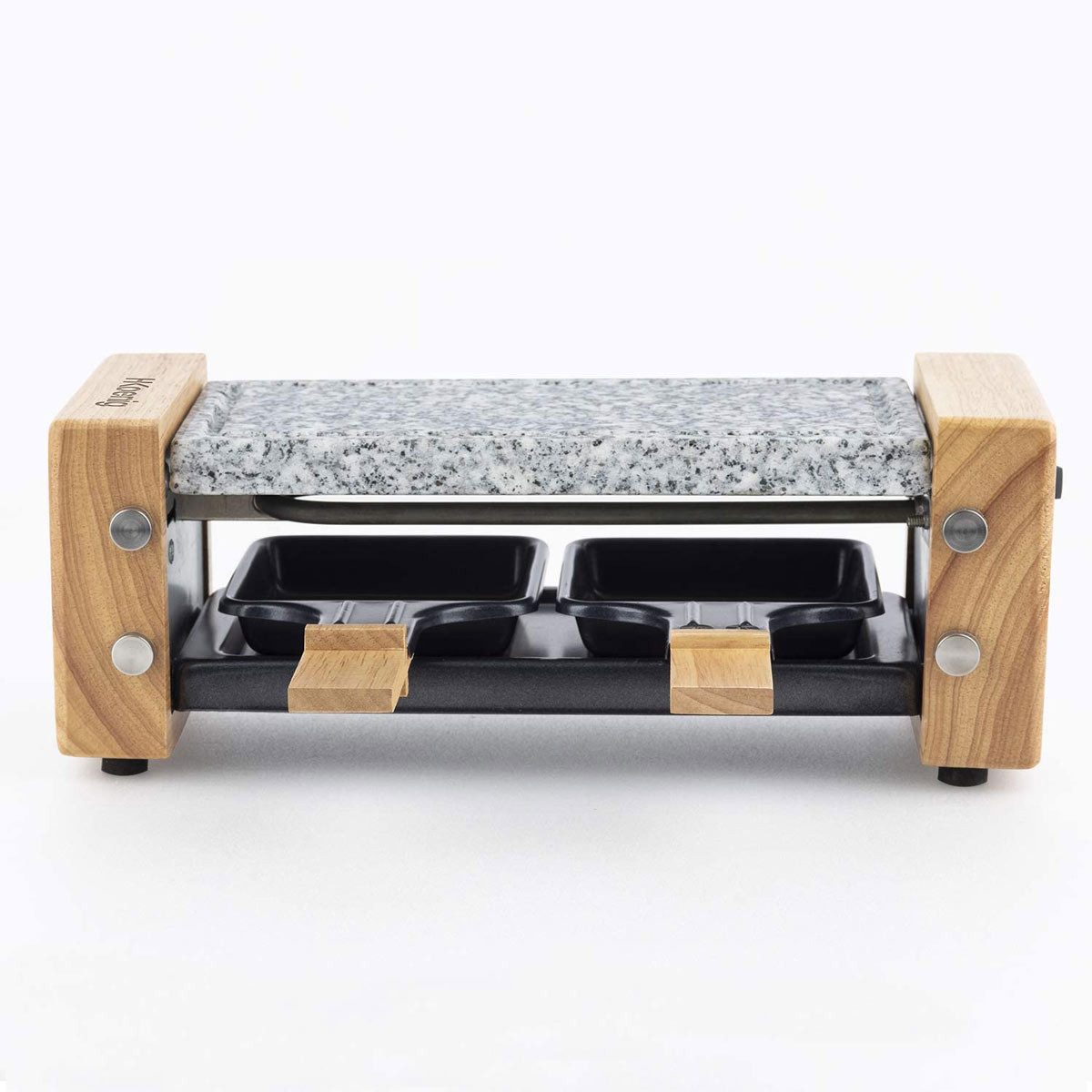 H.Koenig Raclette WOD2 kleines kompaktes Raclette / Heißer Stein für 2 Personen, 2 Raclettepfännchen, 350 W