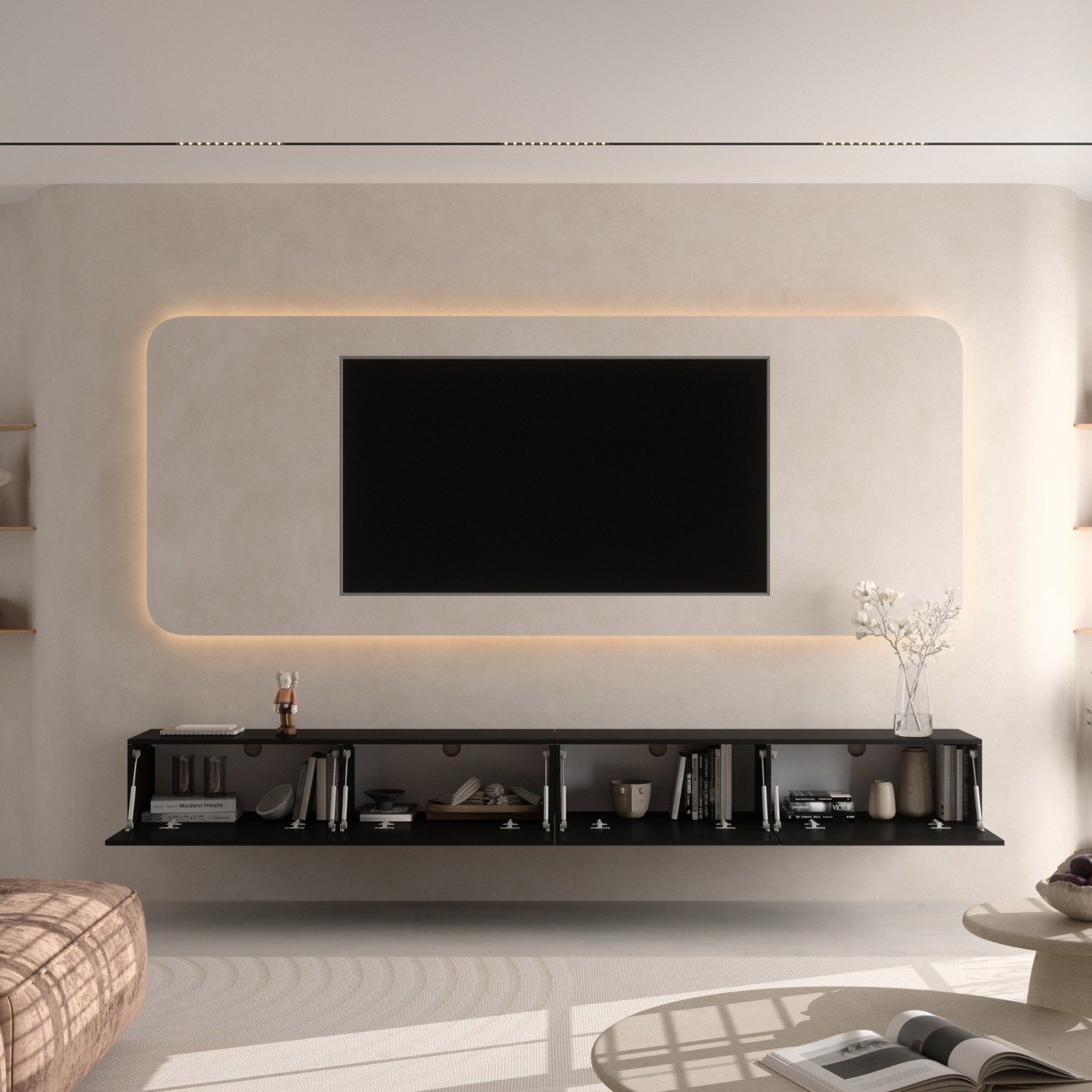 Planetmöbel TV-Schrank West TV-Board, Fernsehtisch 280 cm lang, TV-Lowboard (für Fernseher bis 65 Zoll, TV Schrank viel Stauraum, sideboard hängend, Fernsehschr – Bild 4 von 5