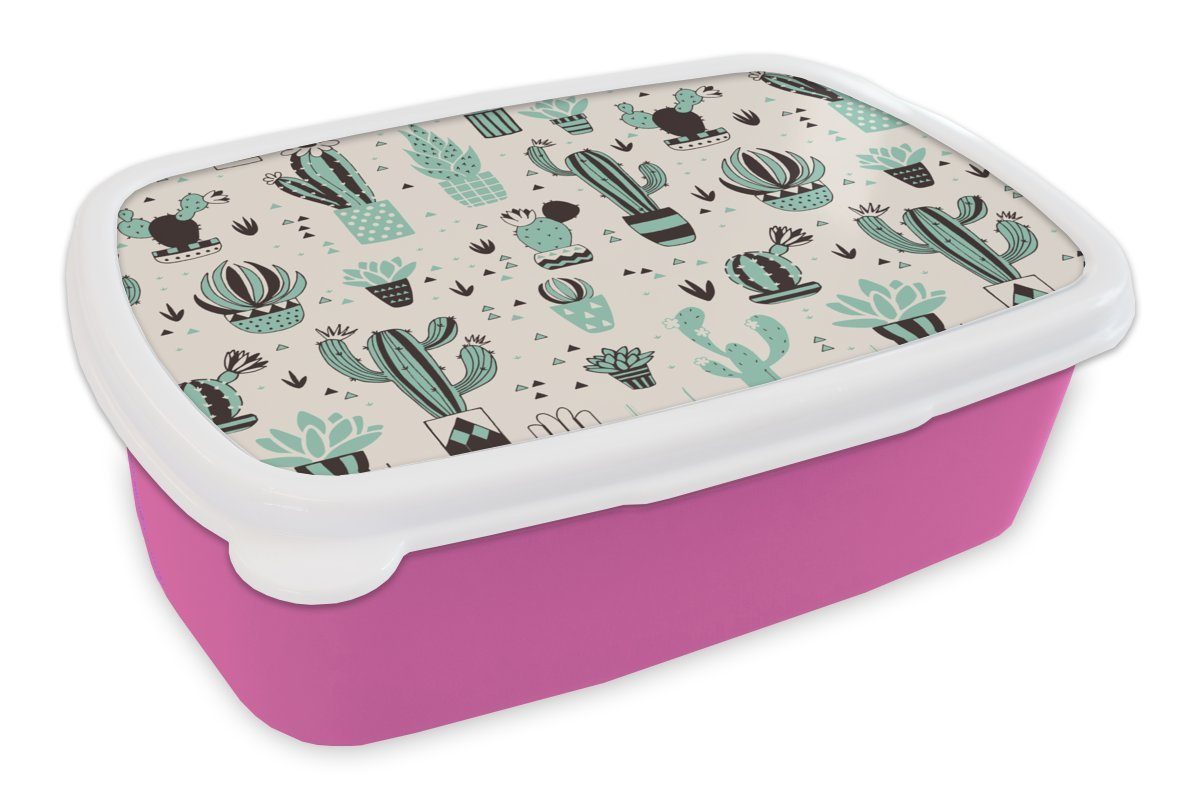 MuchoWow Lunchbox Muster - Kaktus - Topf, Kunststoff, (2-tlg), Brotbox für Erwachsene, Brotdose Kinder, Snackbox, Mädchen, Kunststoff rosa