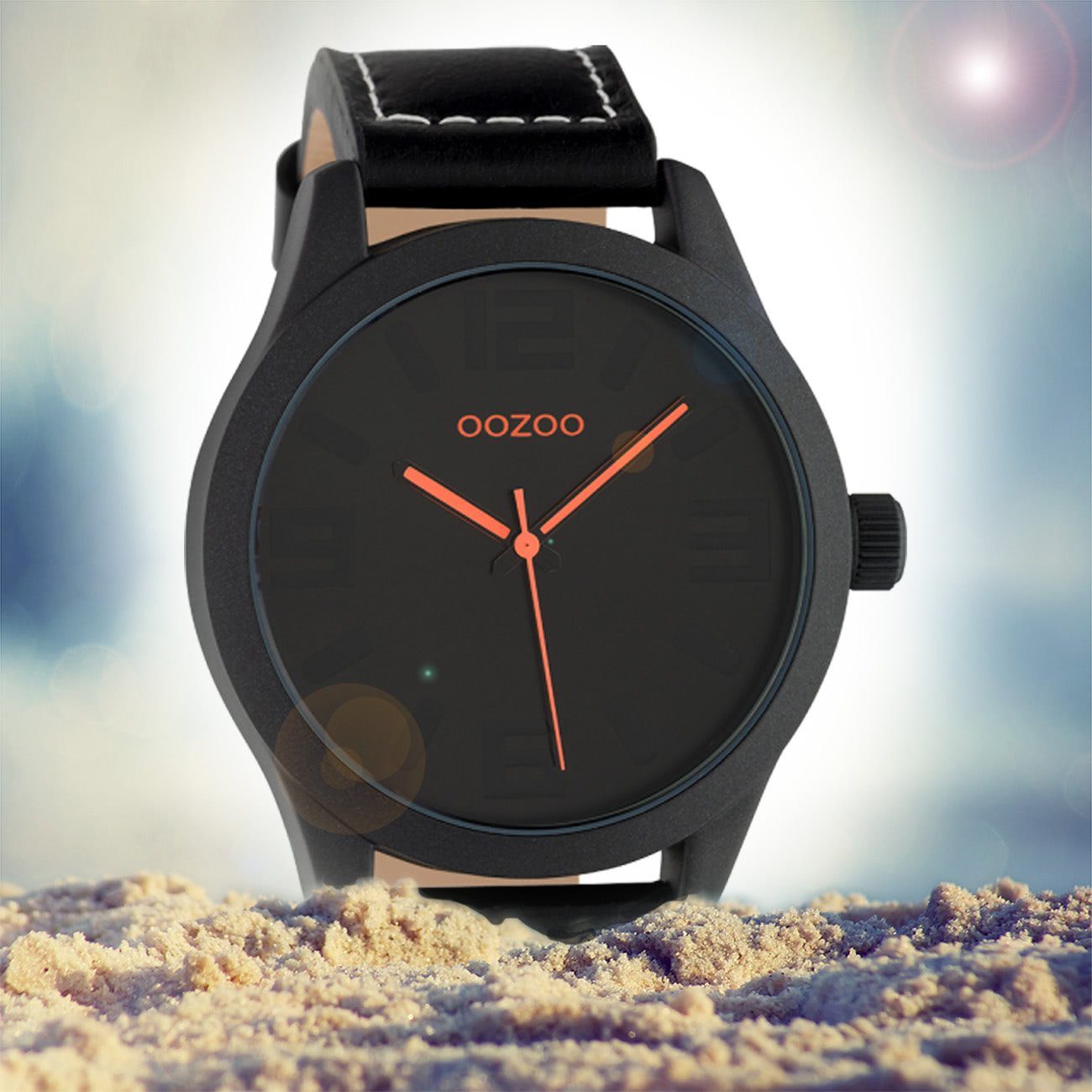 46mm) Analog, Fashion-Style Armbanduhr Herrenuhr groß rund, Quarzuhr OOZOO extra schwarz Lederarmband, Oozoo (ca. Herren