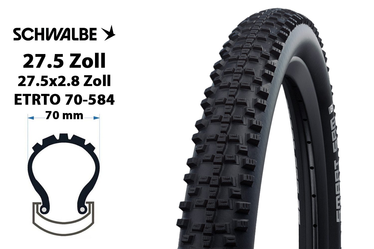 Schwalbe Fahrradreifen 27.5 Zoll SCHWALBE Reifen 27.5x2.8 Smart Sam K-Guard Active 70-584, (1-tlg)