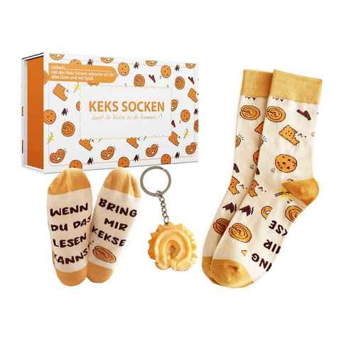 Lucadeau Freizeitsocken Geschenkset für Frauen und Männer, Keks Socken mit Spruch (1 Paar) rutschfest, Gr. 37-43, Geburtstagsgeschenk