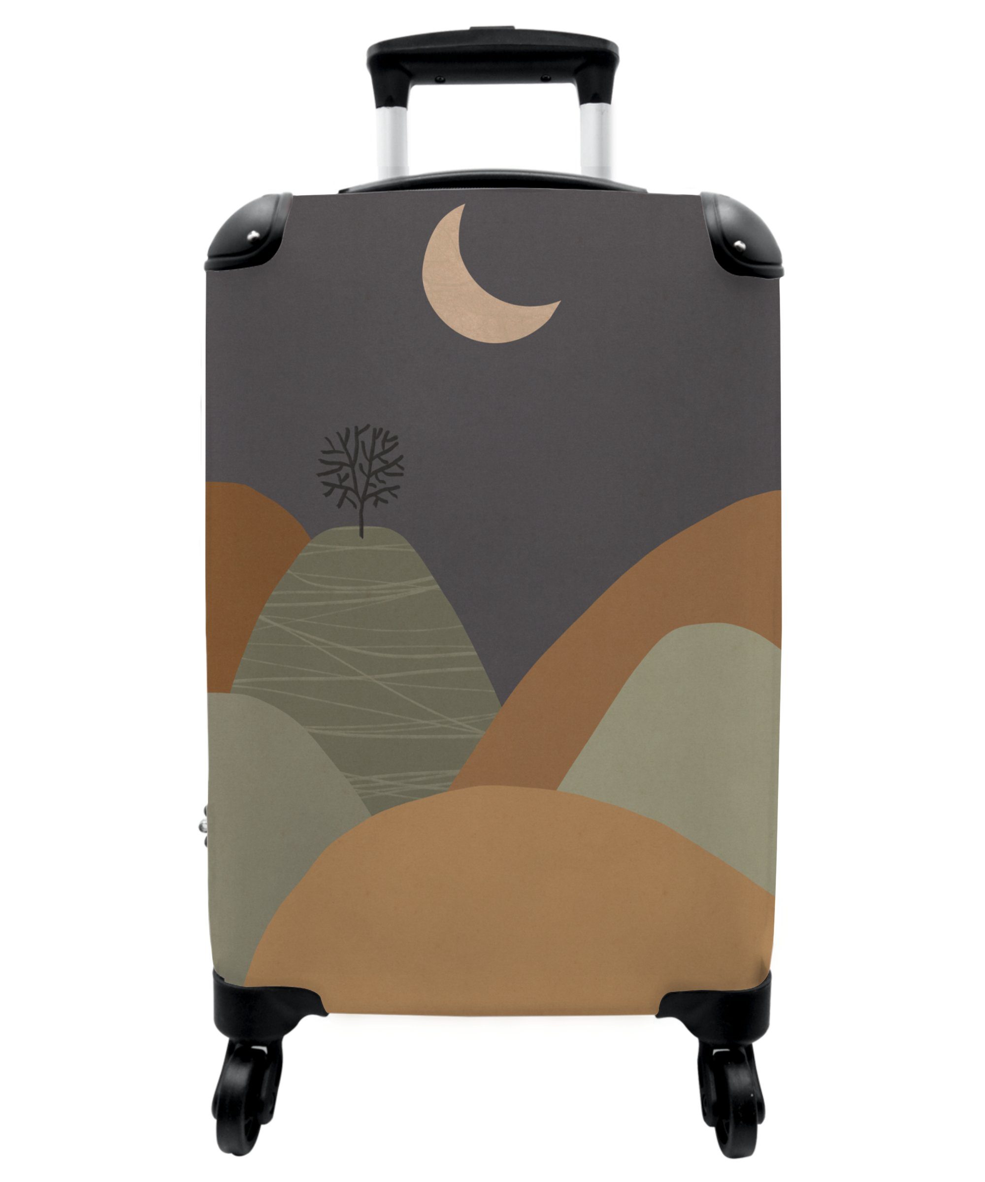 NoBoringSuitcases.com© Handgepäckkoffer 55x35x20cm Berg - Baum - Mond - Pastell, 4 Rollen, Handgepäck Trolley Rollkoffer Kleine Reisekoffer mit 4 Rollen - Cabin