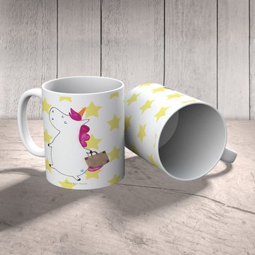 Mr. & Mrs. Panda Tasse Einhorn Koffer - Weiß - Geschenk, Geschenk Tasse, Kaffeetasse, Gepäck, Keramik, Herzberührende Designs