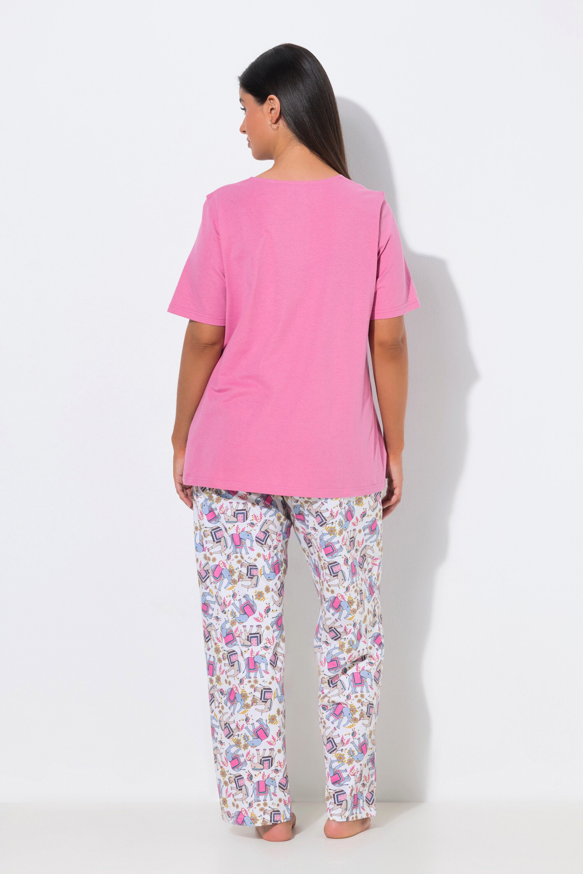 Ulla Popken Pyjama Pyjama Elefanten V-Ausschnitt Halbarm Taschen
