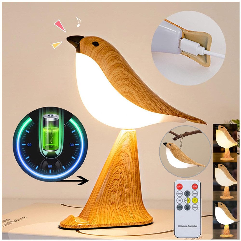 QUBEBU LED Nachttischlampe Nachtlicht Kabellos Tischlampe Vogel Nacht Touch günstig online kaufen