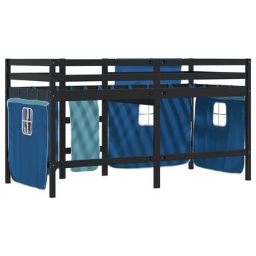 vidaXL Bett Kinderhochbett mit Vorhängen Blau 90x190 cm Massivholz Kiefer