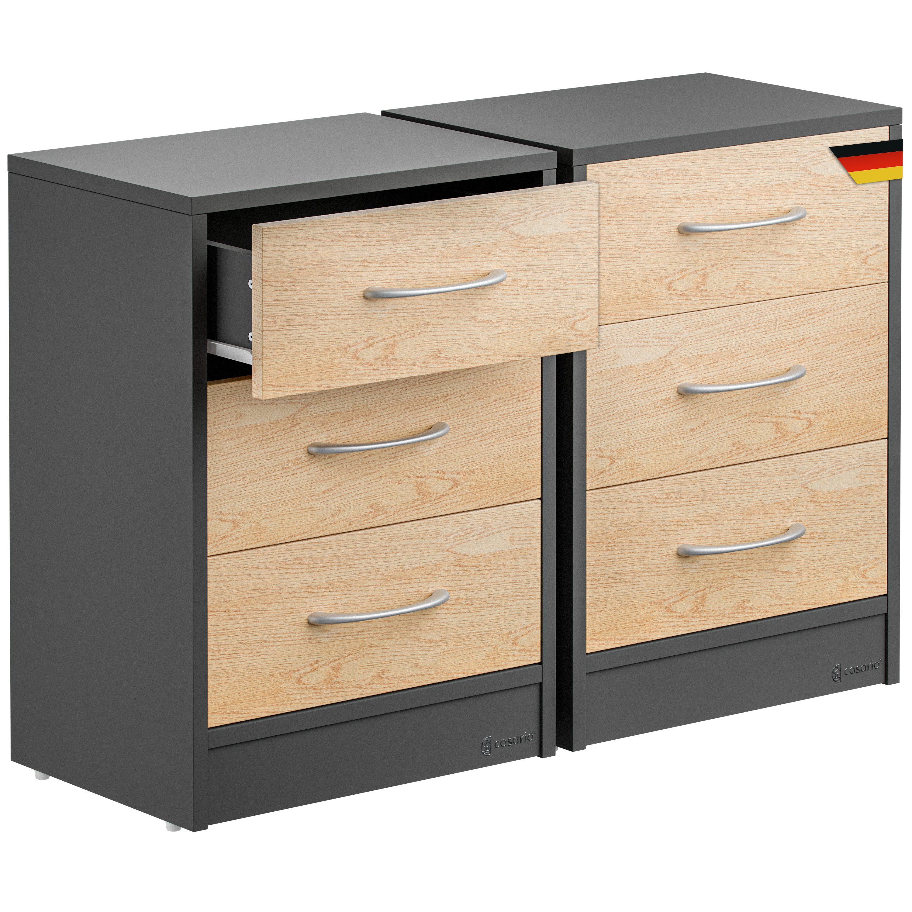 Casaria Nachttisch Eloise (2-St), CASARIA® 2x Nachttisch Eloise Holz-Grau