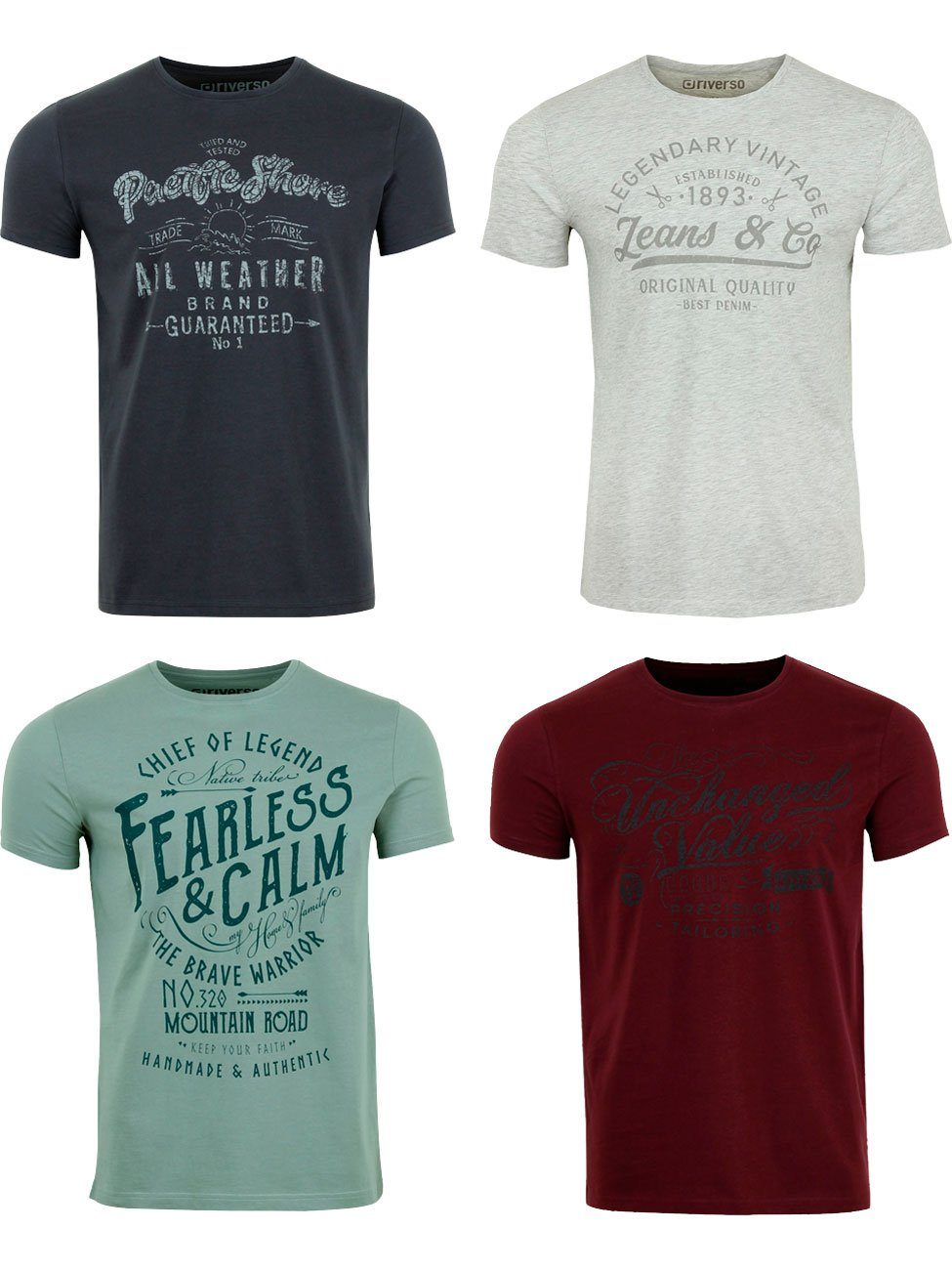 riverso T-Shirt Herren Printshirt RIVLeon Regular Fit (4-tlg) Kurzarm Tee Shirt mit Rundhalsausschnitt aus 100% Baumwolle Pack 7