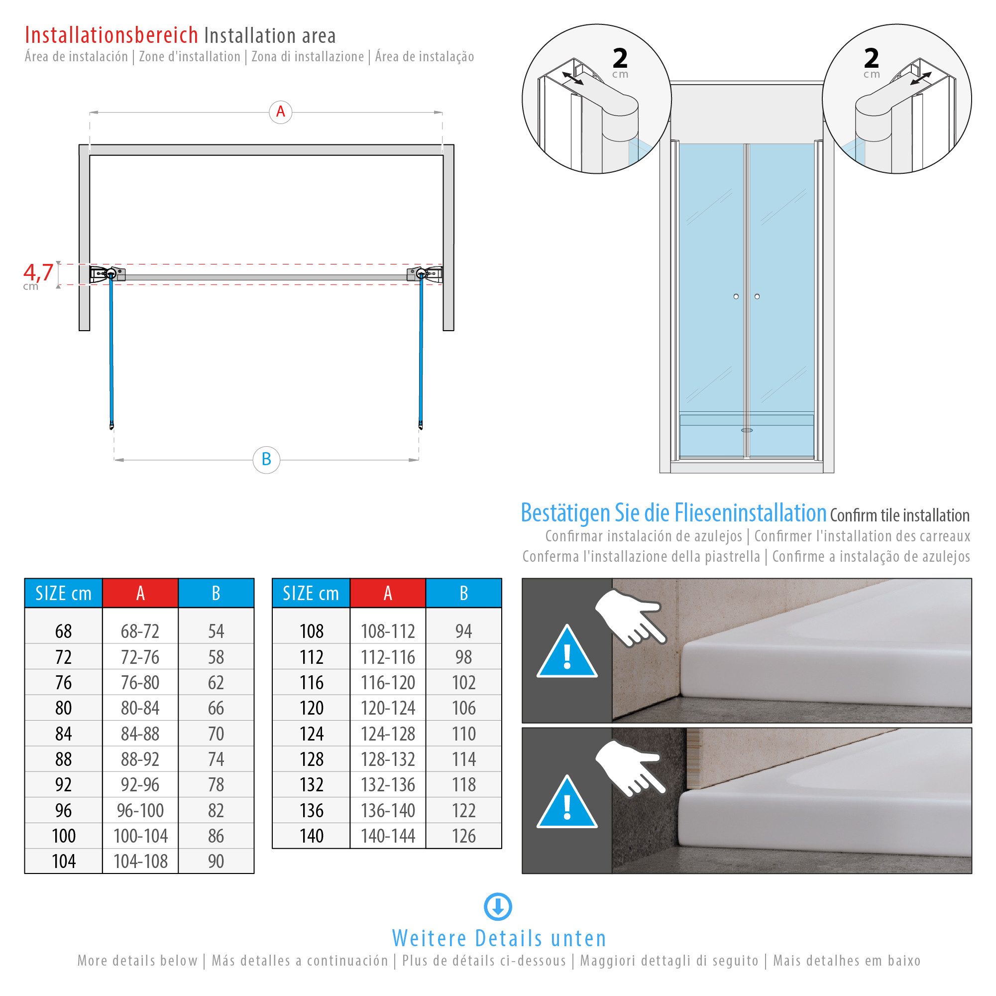 i-flair Dusch-Doppelflügeltür Duschtür Lima mit Pendeltüren aus satiniertem 6 mm ESG Sicherheitsglas, 68x195 cm