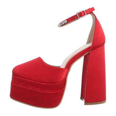 Ital-Design Damen Abendschuhe Party & Clubwear Pumps Blockabsatz High Heel Pumps in Rot
