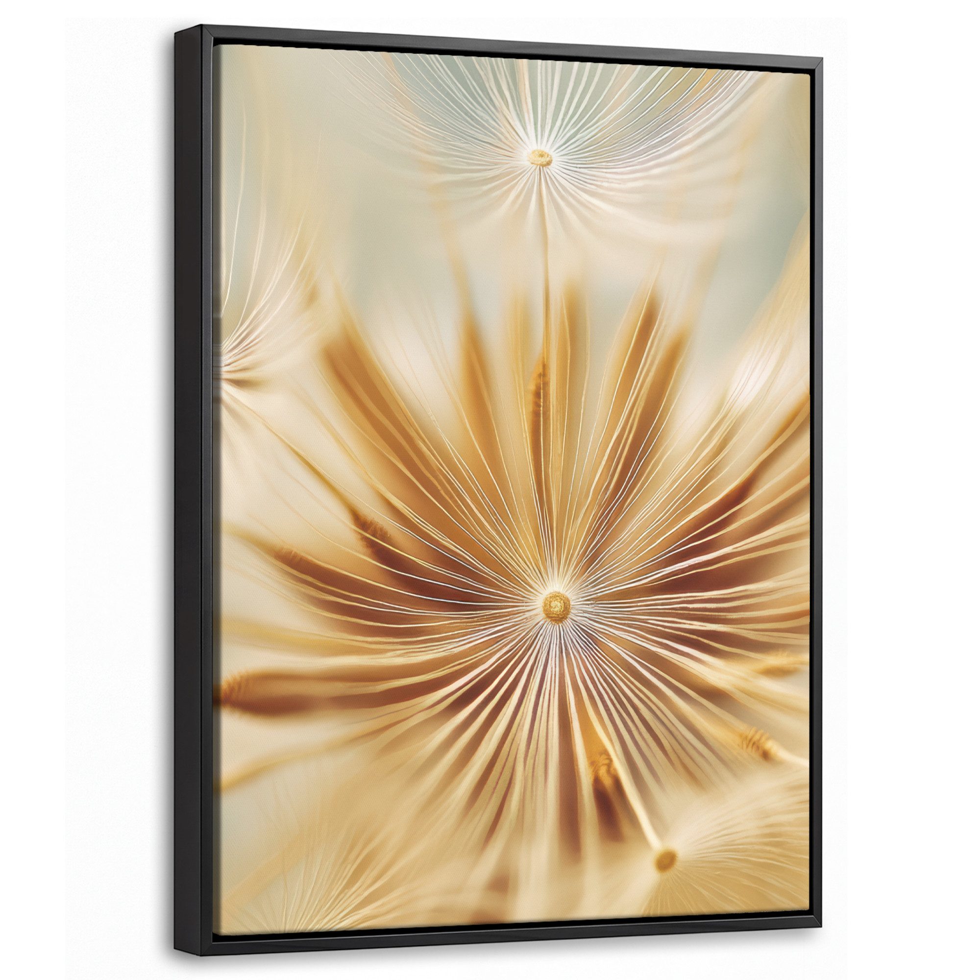 OneMillionCanvasses® Leinwandbild mit Rahmen - Löwenzahn - Beige - Abstrakt - Modern - Natur, Fotodruck (1 St), Wandbild, Schattenfugenrahmen, Aufhängefertig, Wanddeko 30x40cm