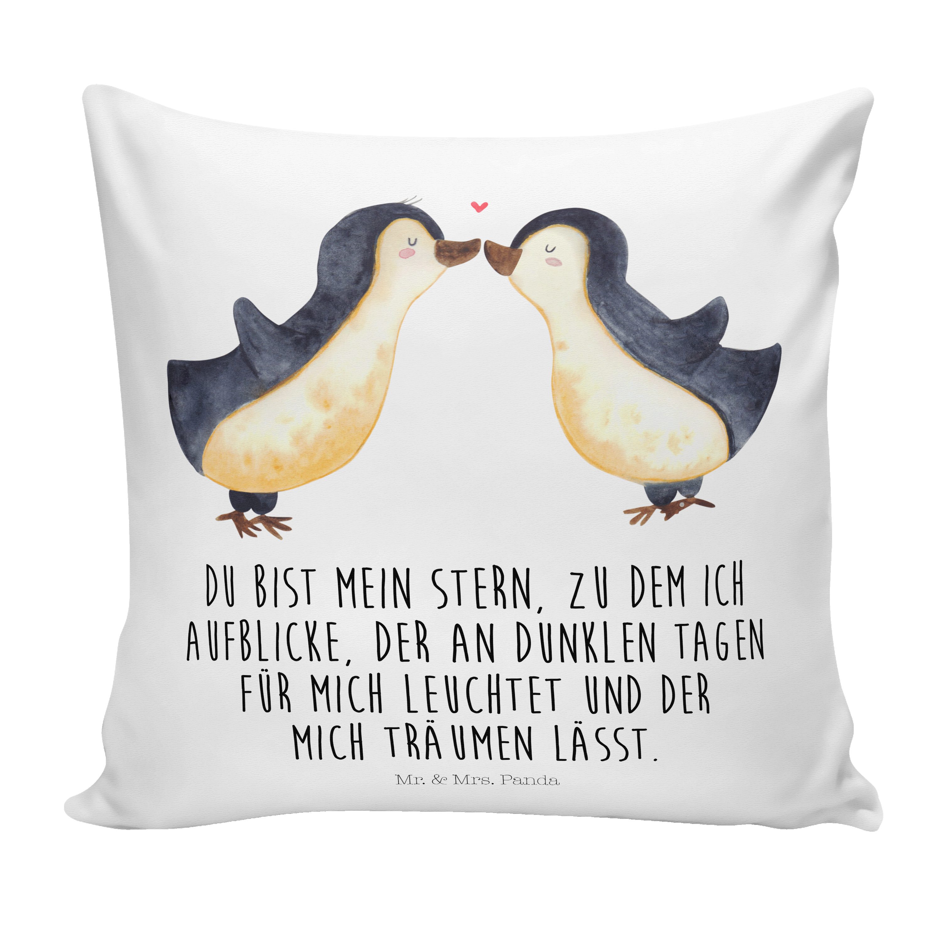 Mr. & Mrs. Panda Dekokissen Pinguin Liebe - Weiß - Geschenk, Liebespaar, Heiraten, Kissenhülle, P