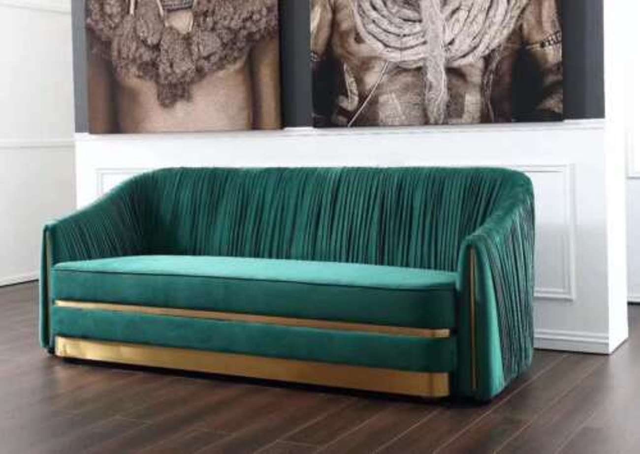 JVmoebel Wohnzimmer-Set, Designer Couch Polster Samt 3+1+1 Sofa Sitz Garnitur Garnituren Grün