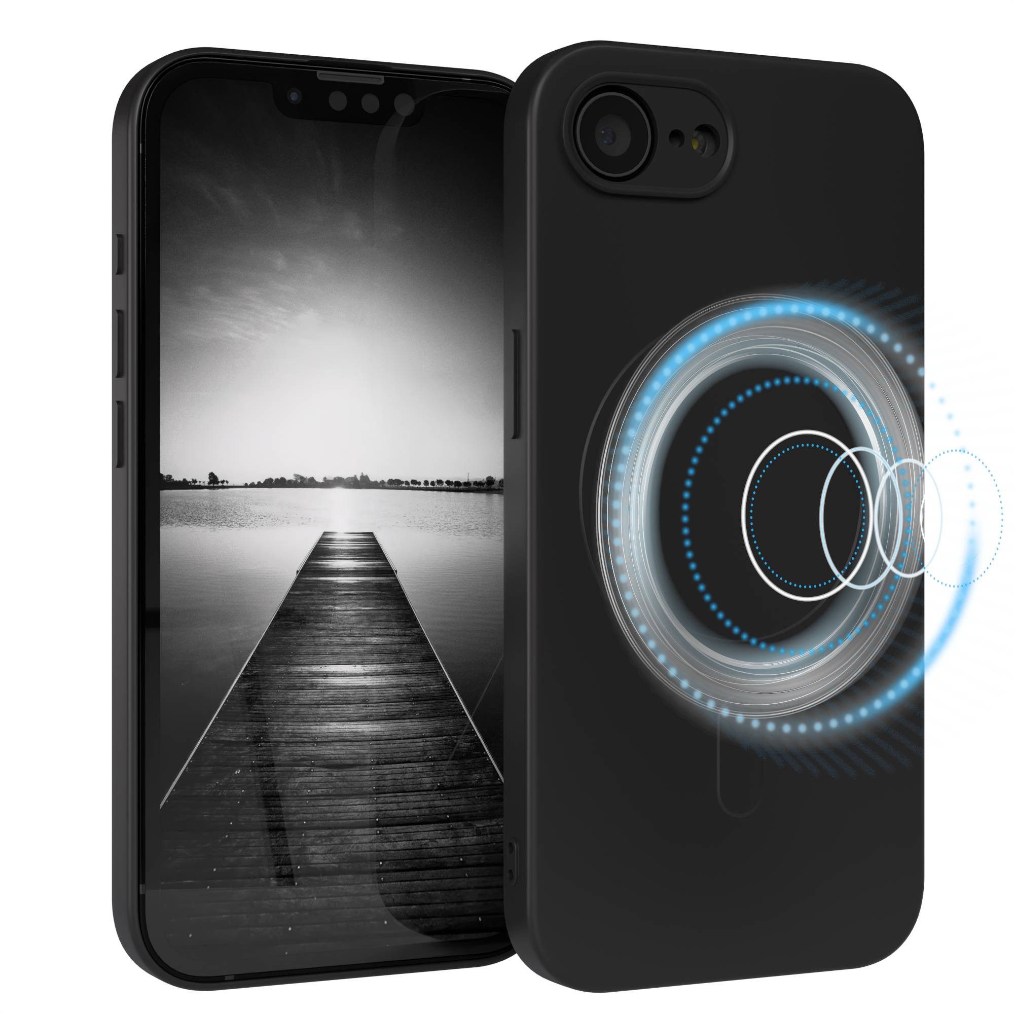 EAZY CASE Handyhülle für Apple iPhone 16e Hülle Silikon 6,1 Zoll, Schutzhülle mit MagSafe kratzfest Back Cover Kameraschutz Schwarz