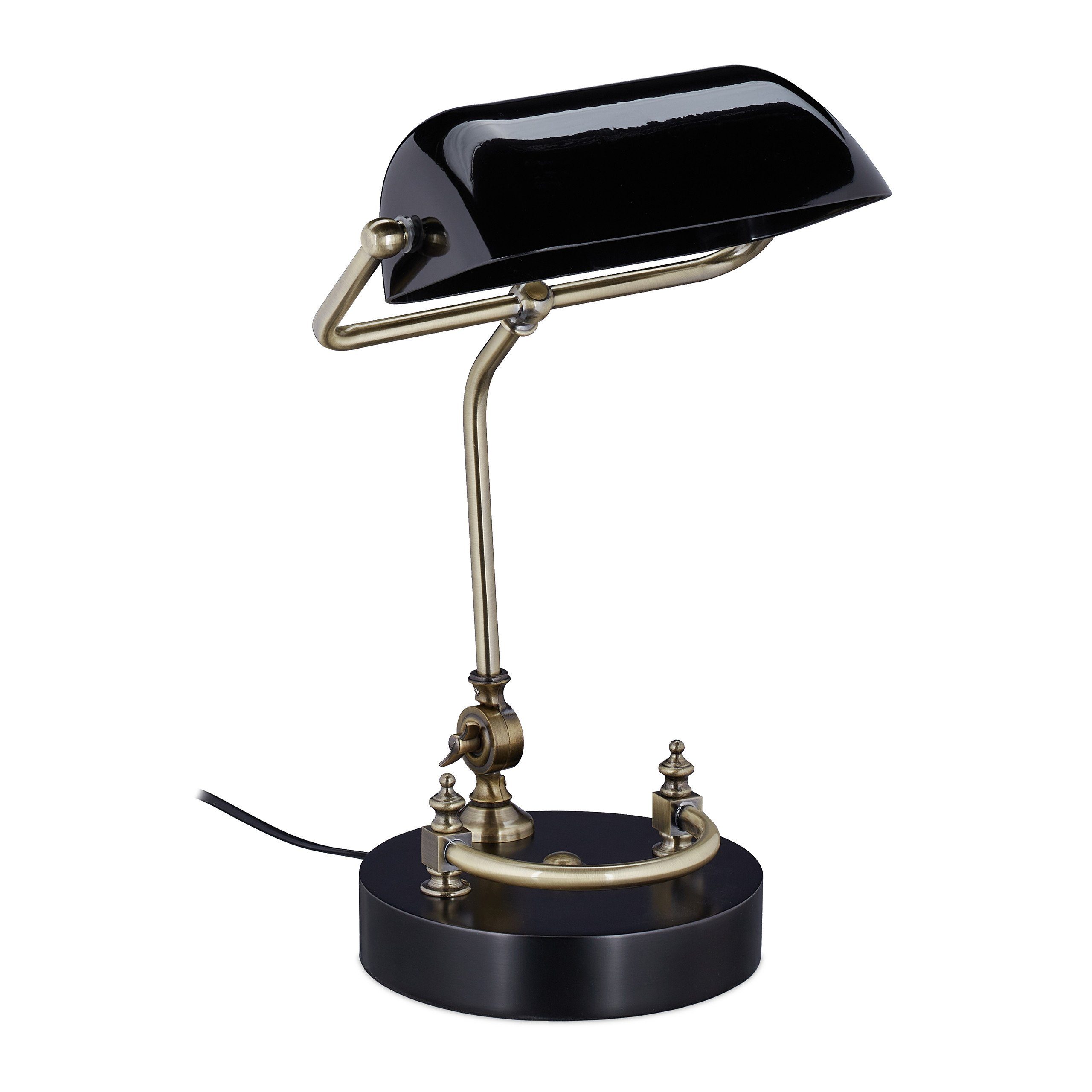 relaxdays Schreibtischlampe Schwarze Bankerlampe mit Glasschirm günstig online kaufen