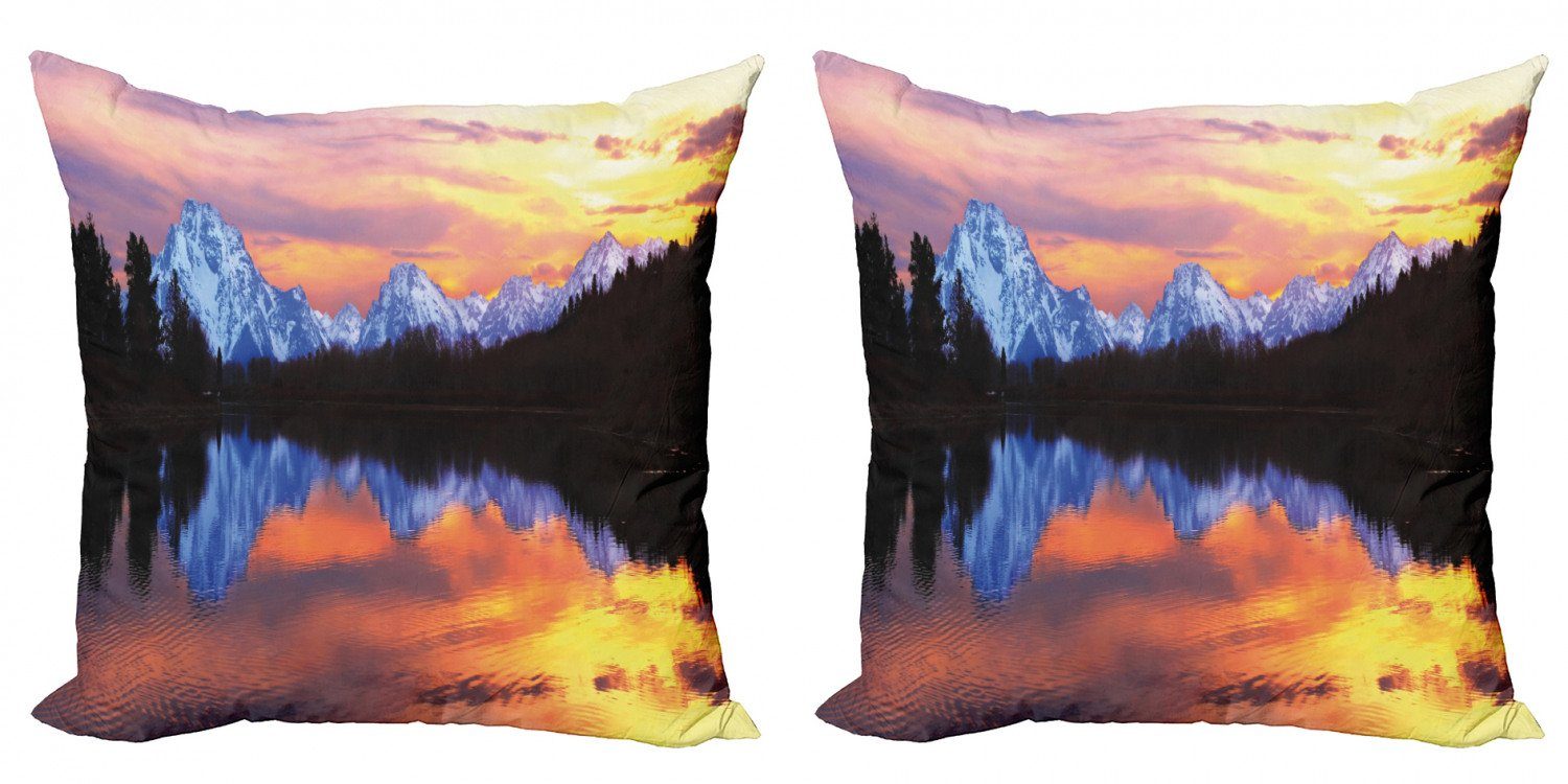 Kissenbezüge Modern Accent Doppelseitiger Digitaldruck, Abakuhaus (2 Stück), Wyoming Grand Tetons Blick bei Sonnenuntergang
